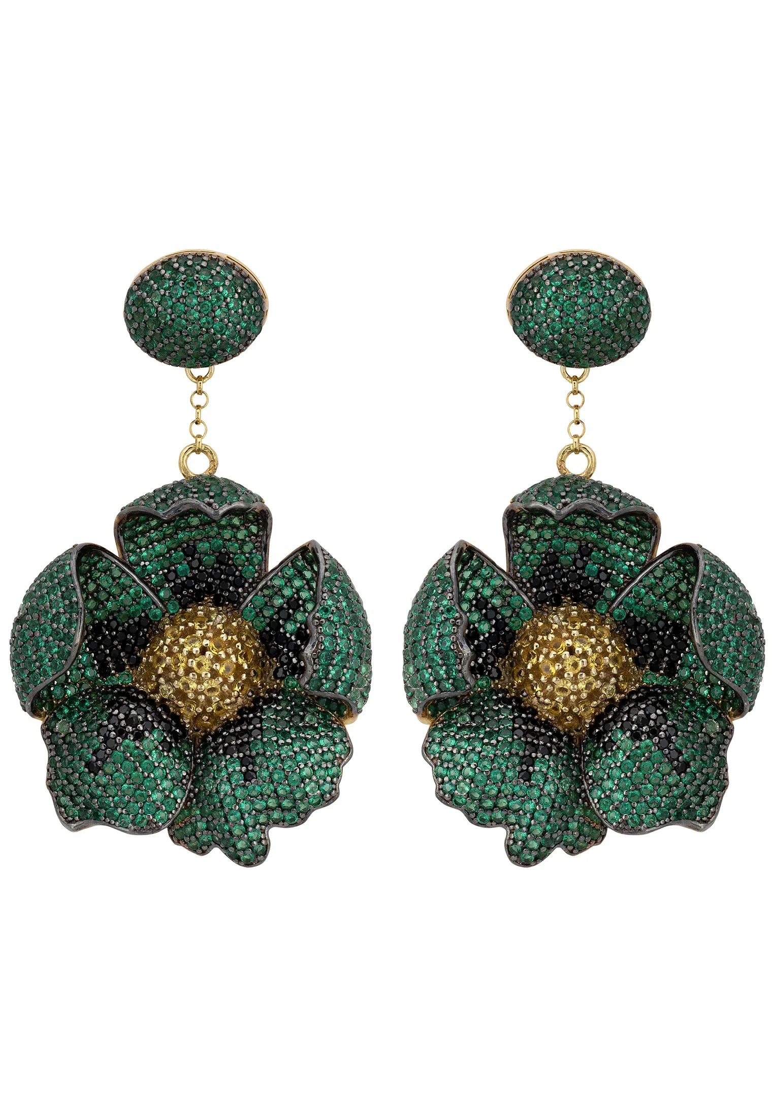 Green poppy drop earrings.