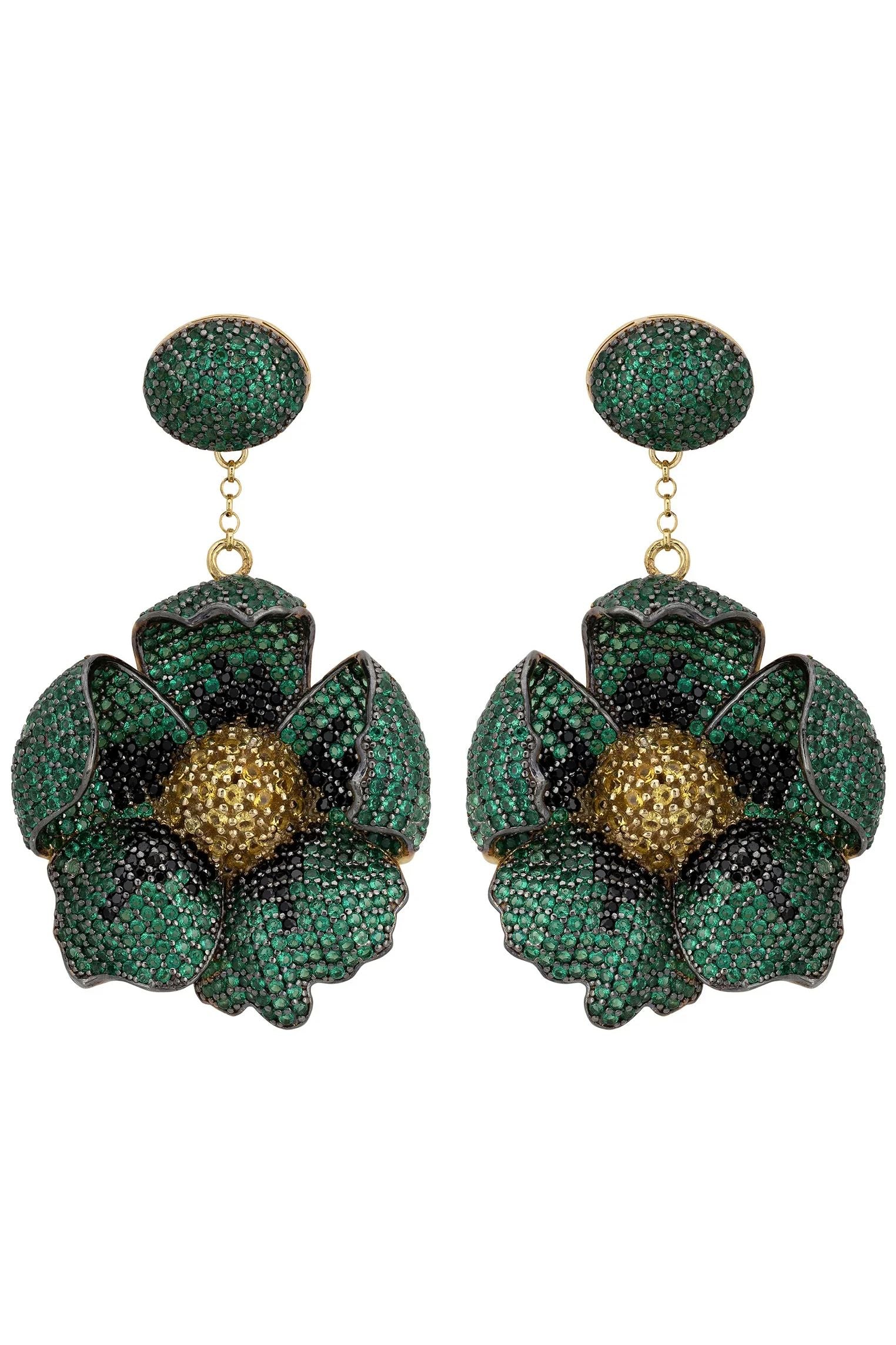 Green poppy drop earrings.