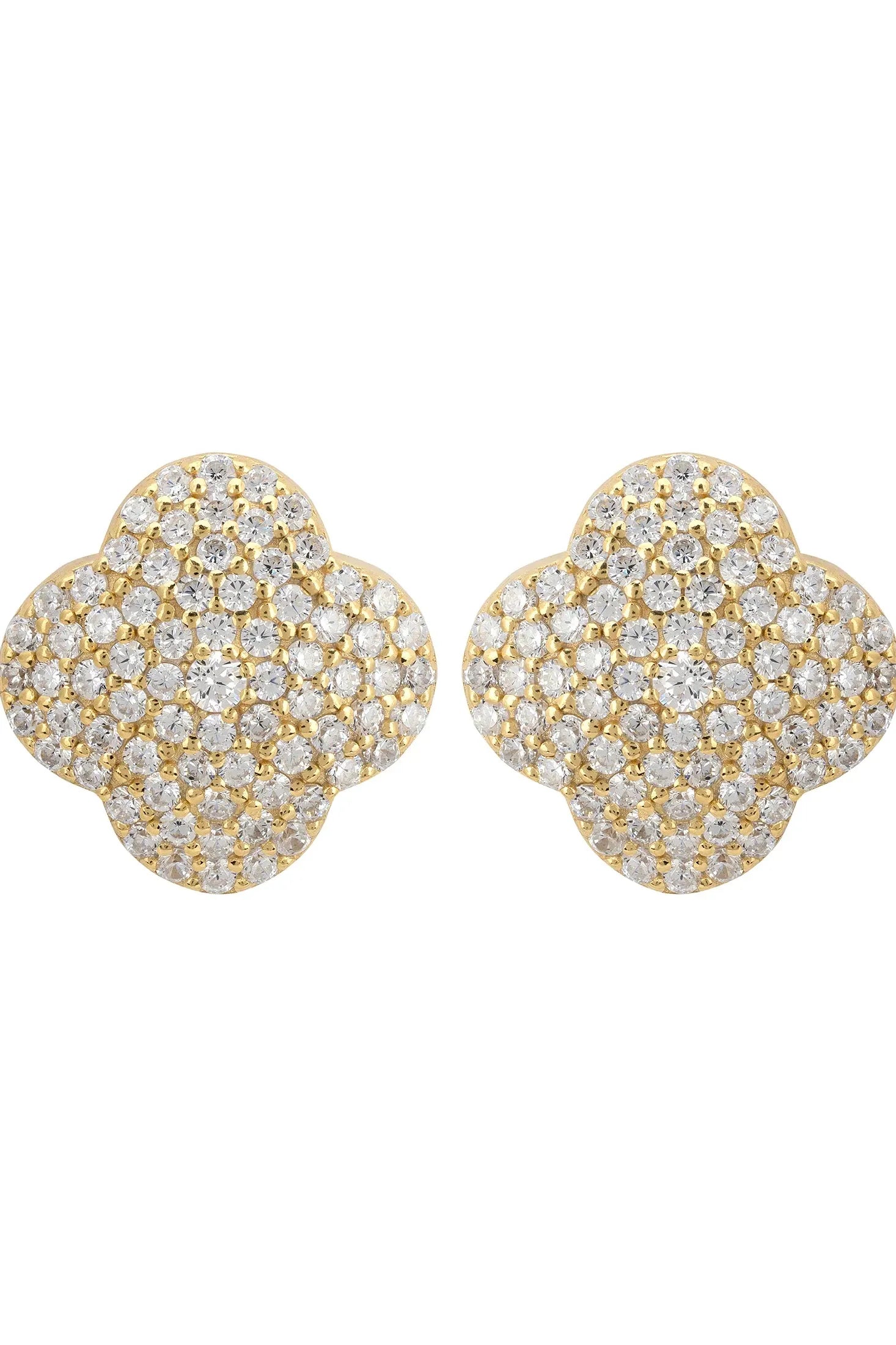 Diamond and gold clover stud earrings.