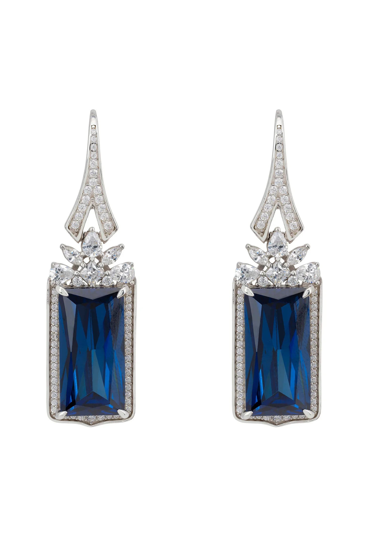 Diamond and rectangle sapphire drop earrings.