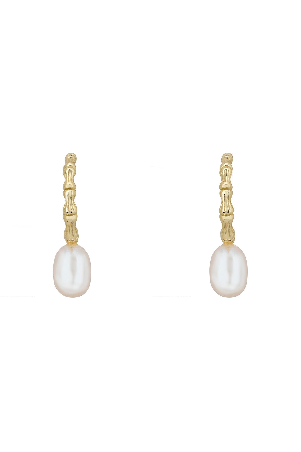 Pearl and gold hoop earrings.
