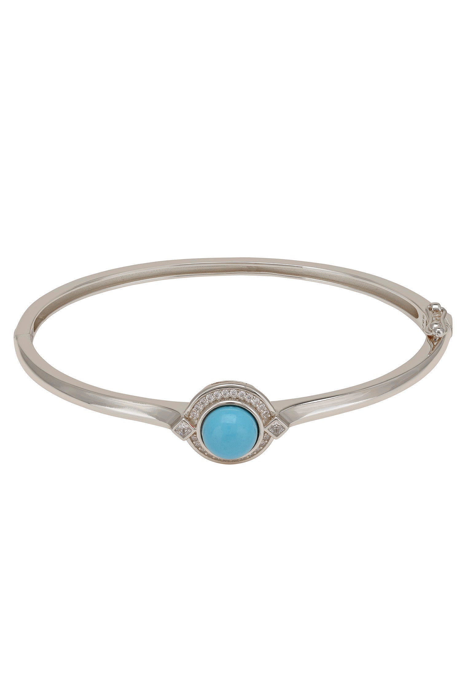Silver bracelet with a blue gemstone on a white background