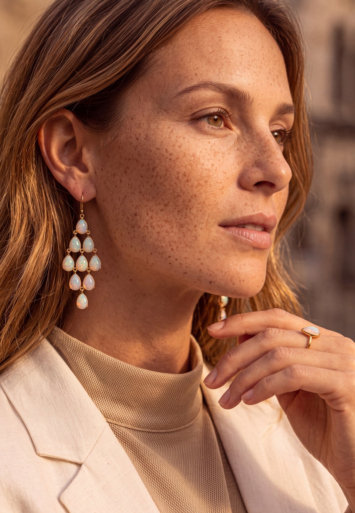 Erviola Gemstone Cascade Earrings Silver Opal