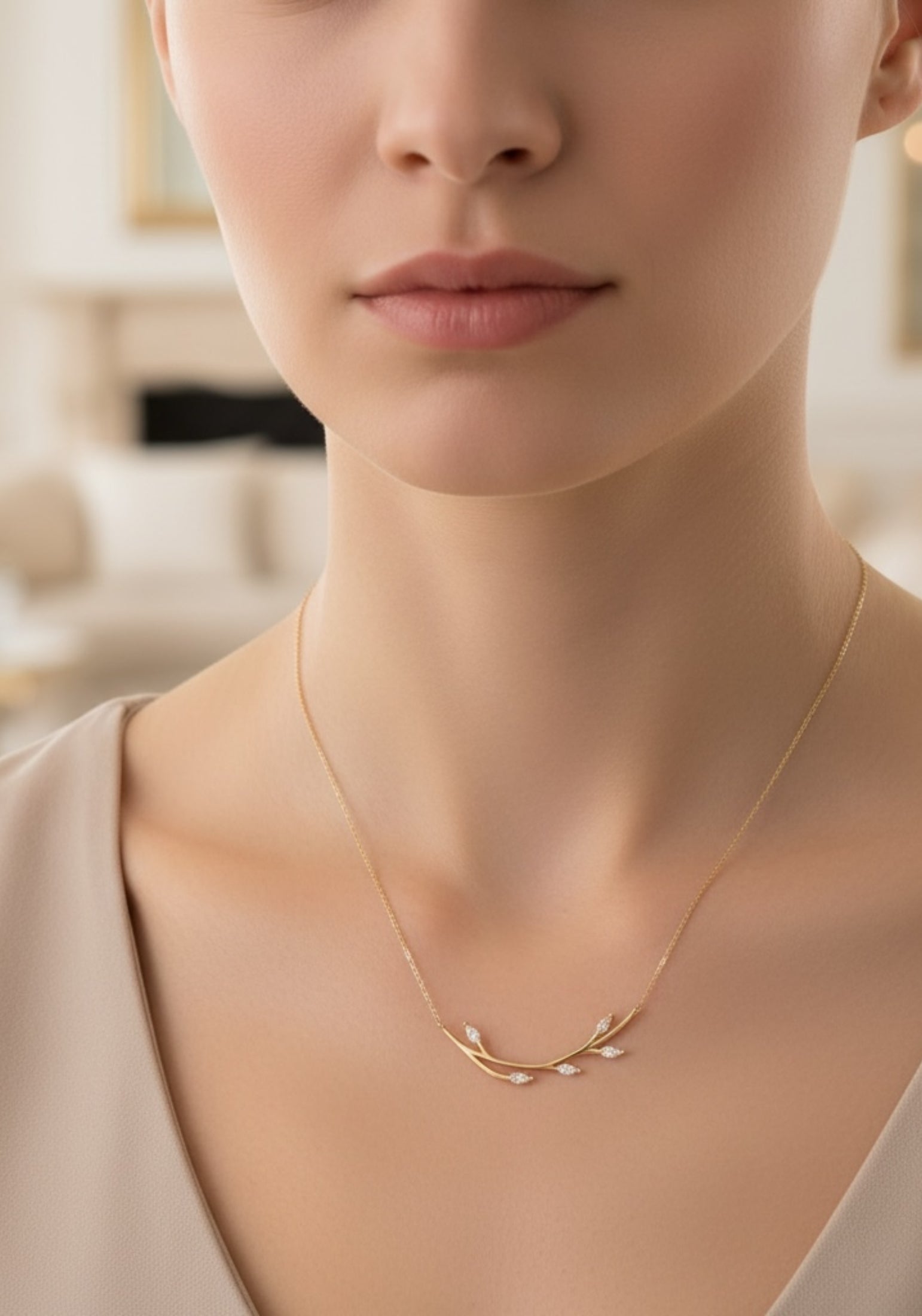 Solid 14k Gold Blooming Branch Necklace