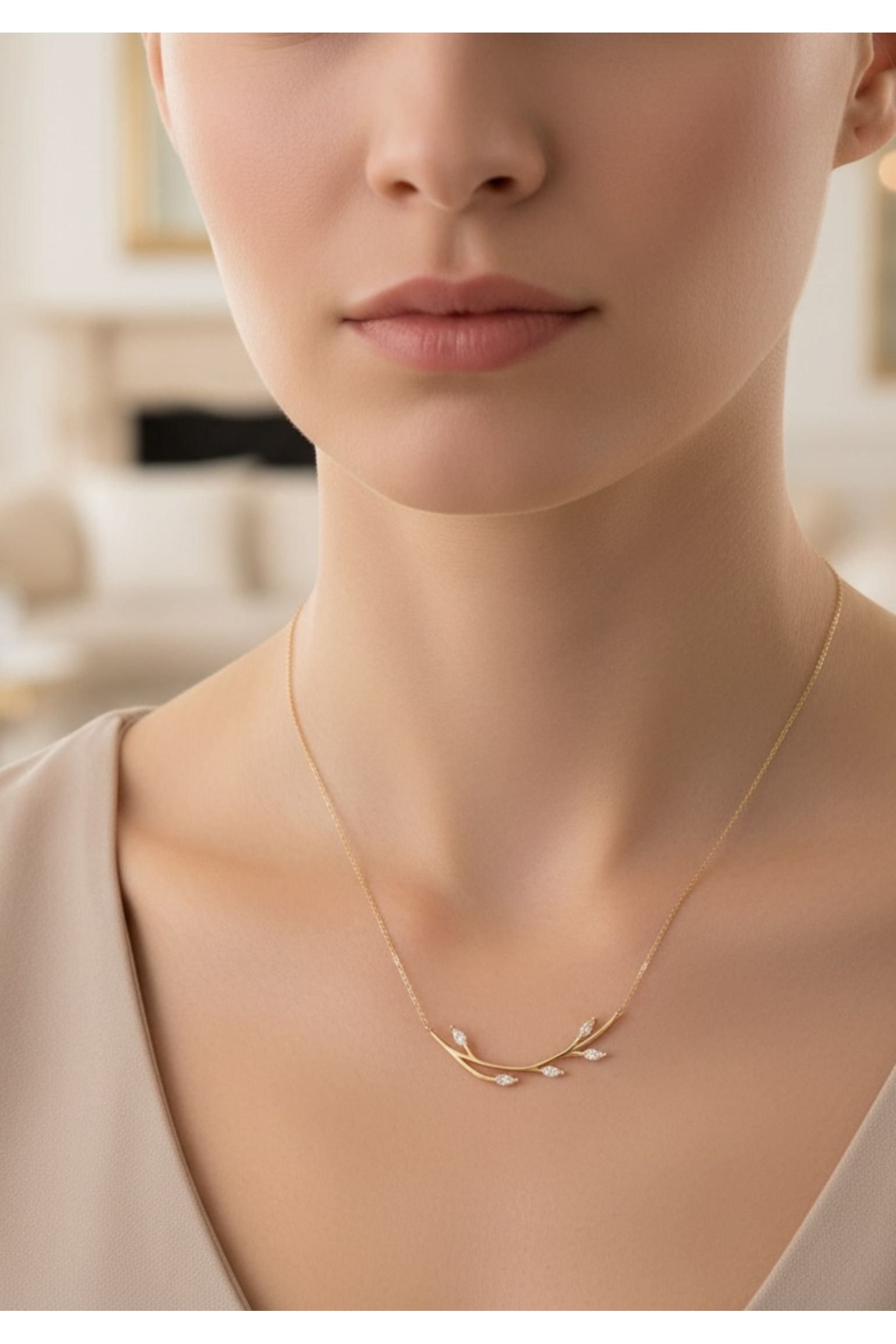 Solid 14k Gold Blooming Branch Necklace