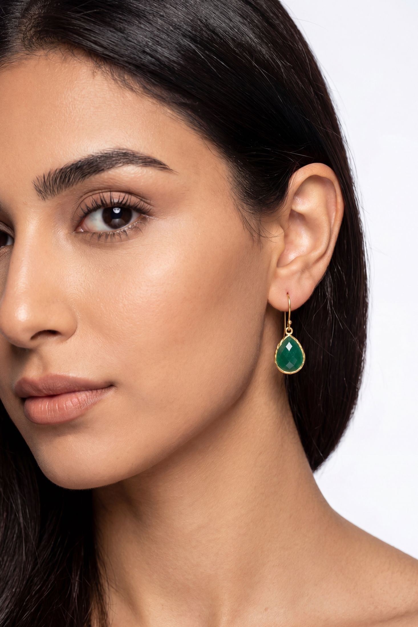 Petite Drop Earrings Green Onyx Gold