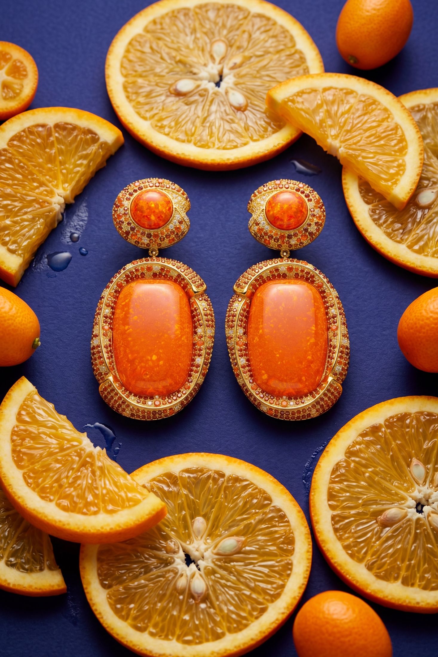 Close-up of Fiorella Fire Opal Drop Earrings Gold, highlighting gold finish.