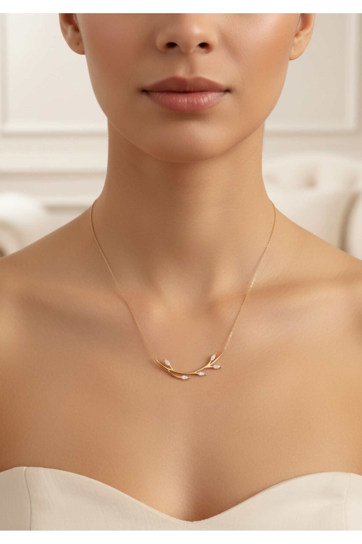 Solid 14k Gold Blooming Branch Necklace