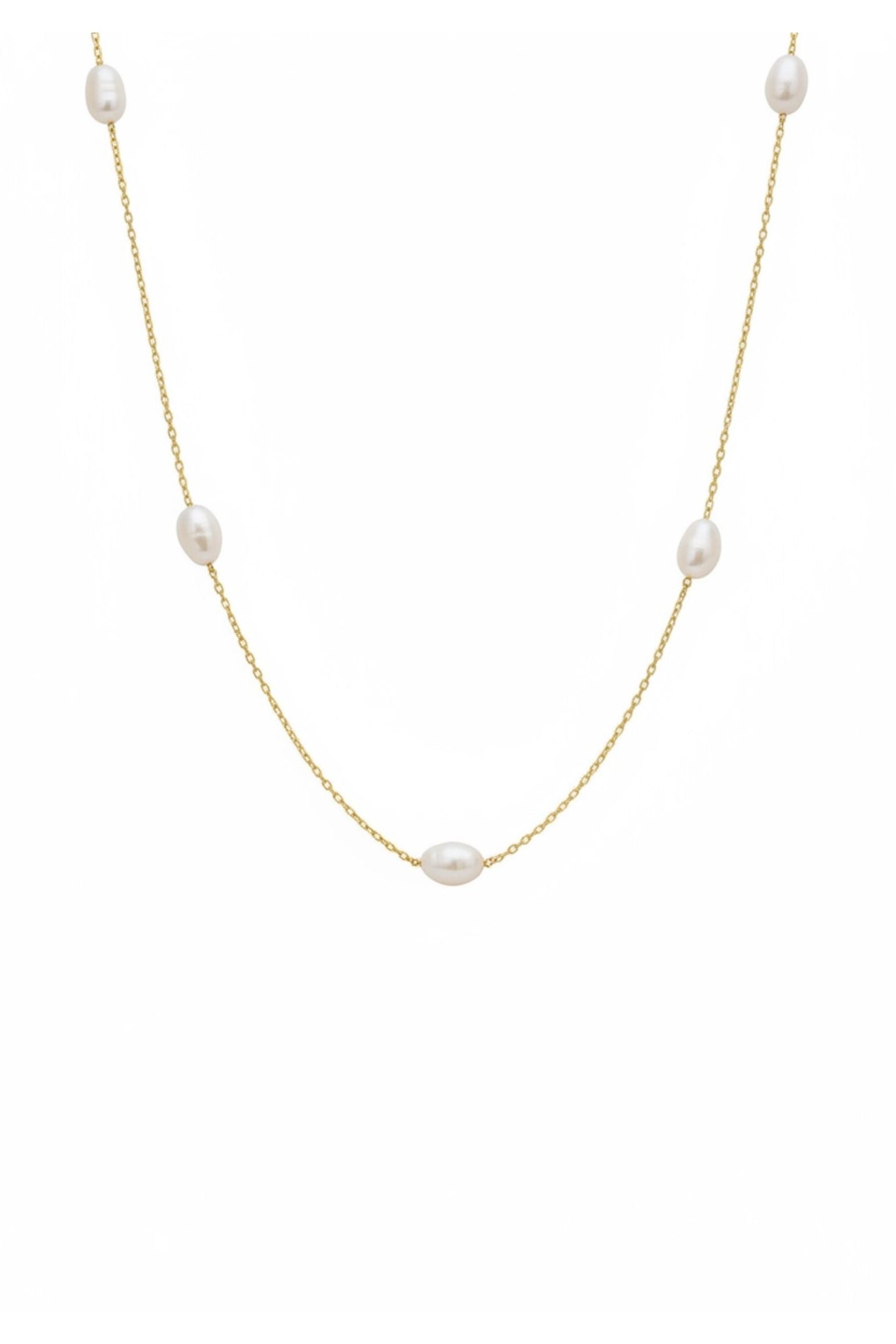 Solid 14k Gold Natural Spaced Pearl Necklace