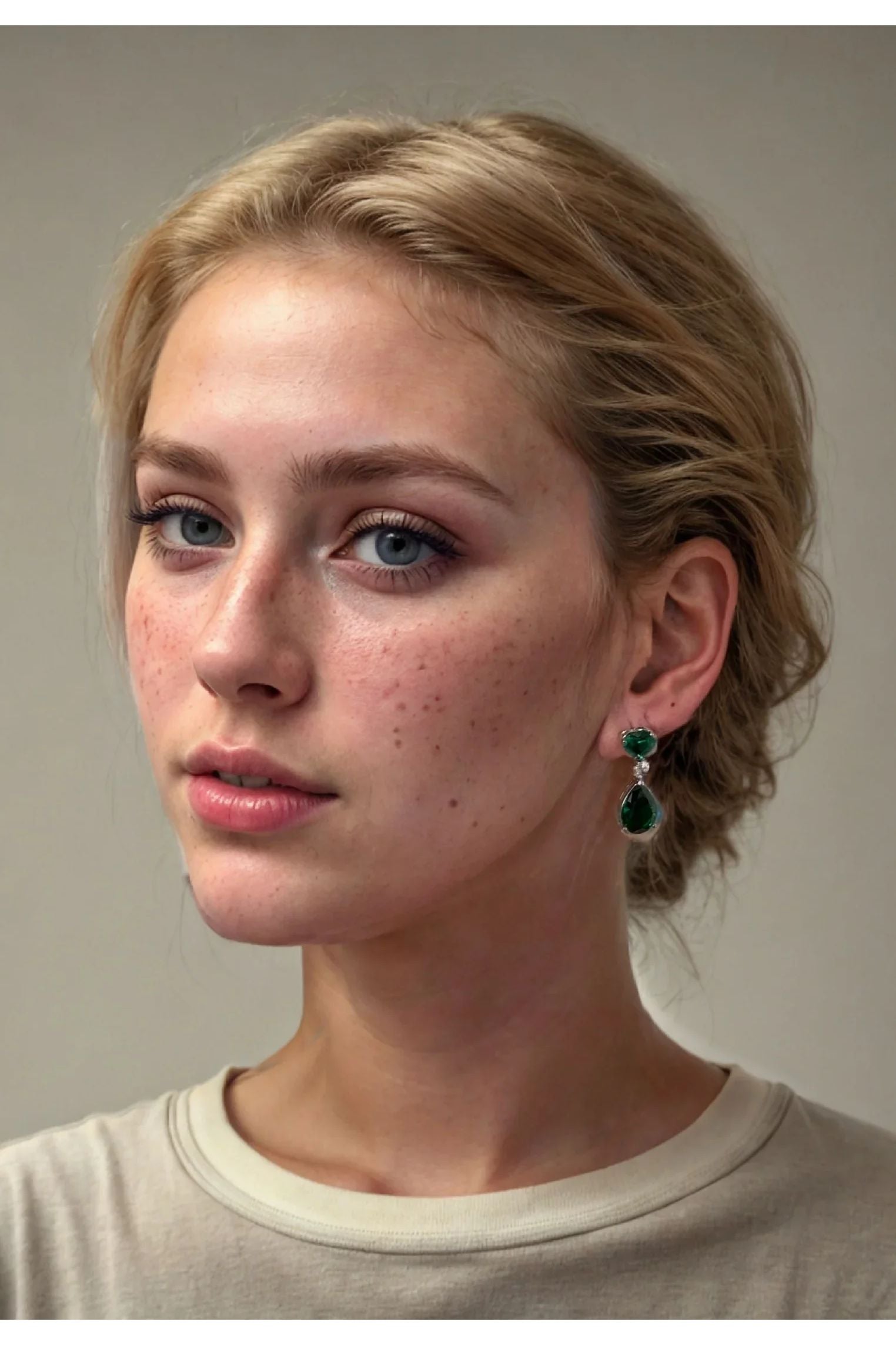 The earring worn by a model.