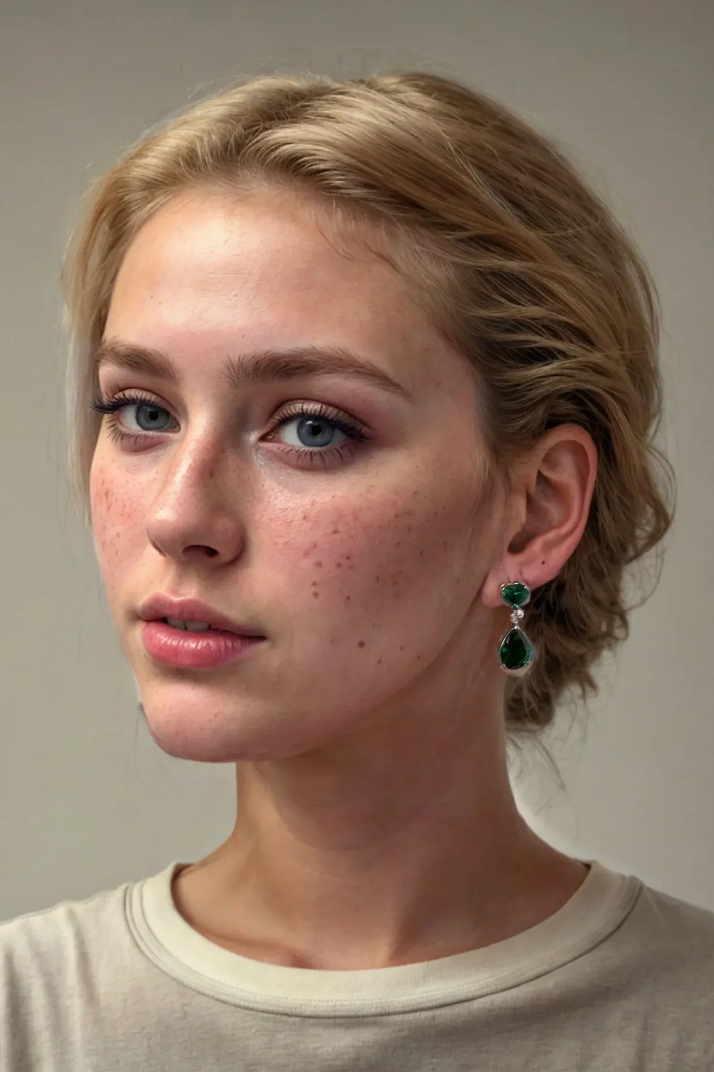 The earring worn by a model.