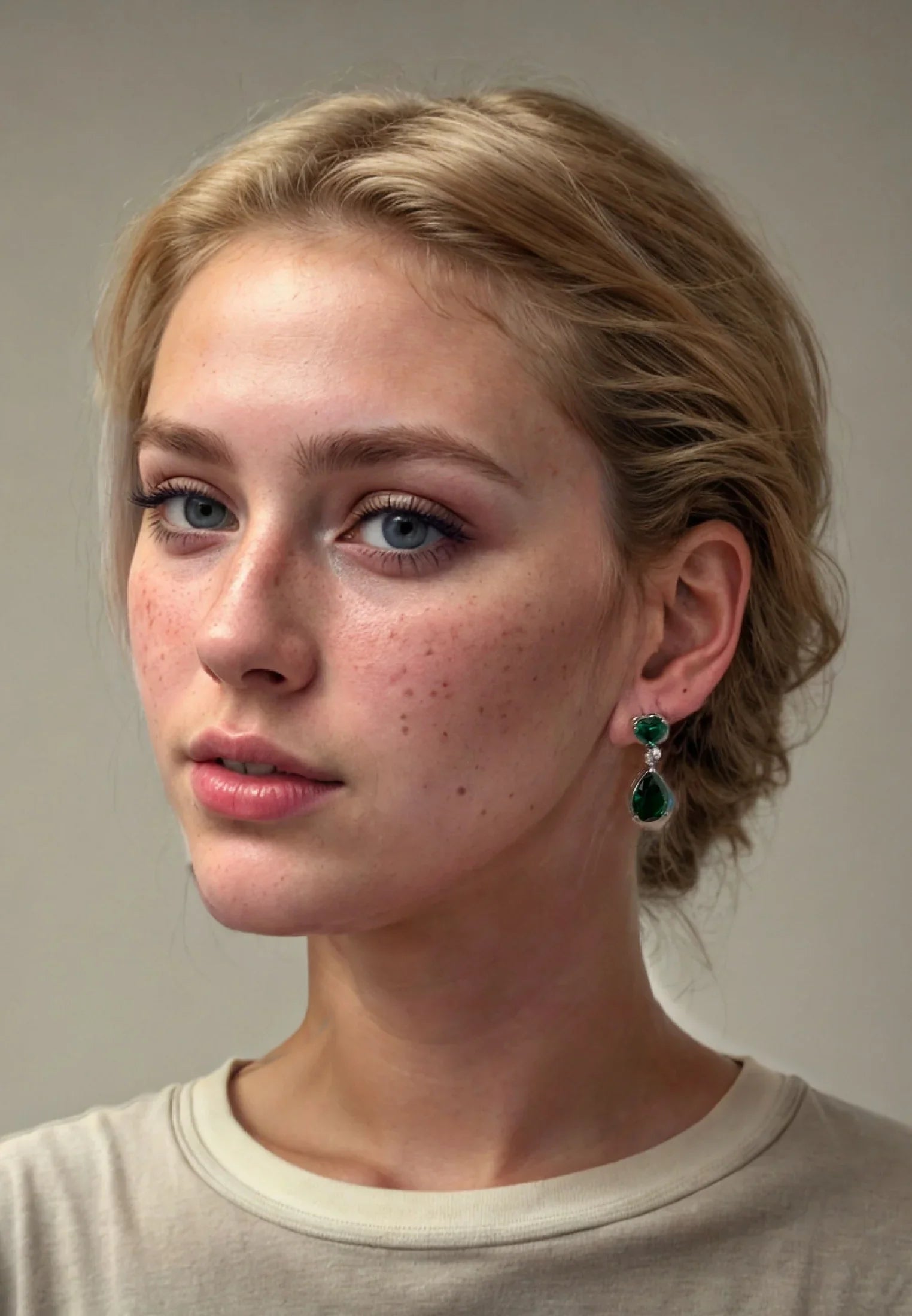 The earring worn by a model.