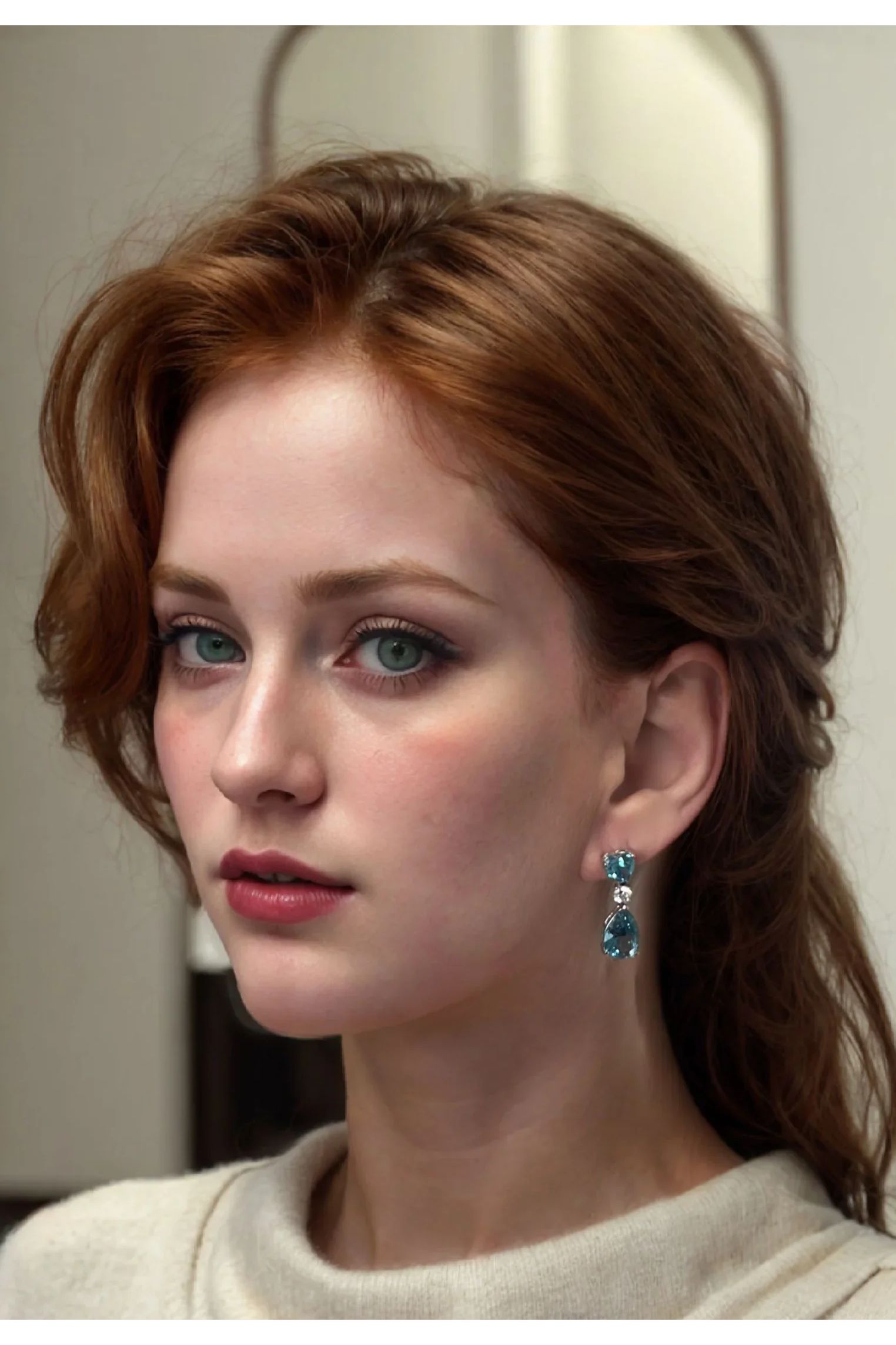 The earring worn by a model.