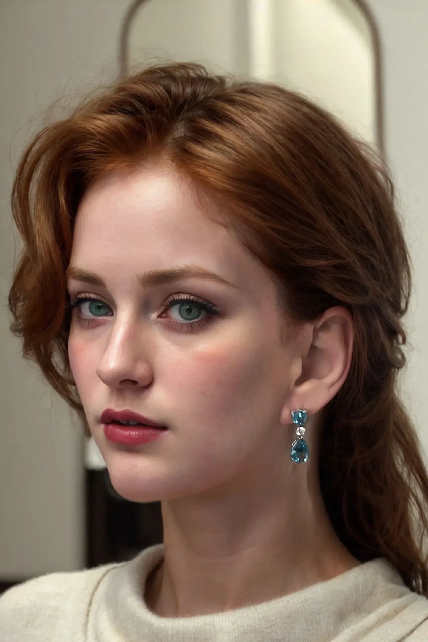 The earring worn by a model.