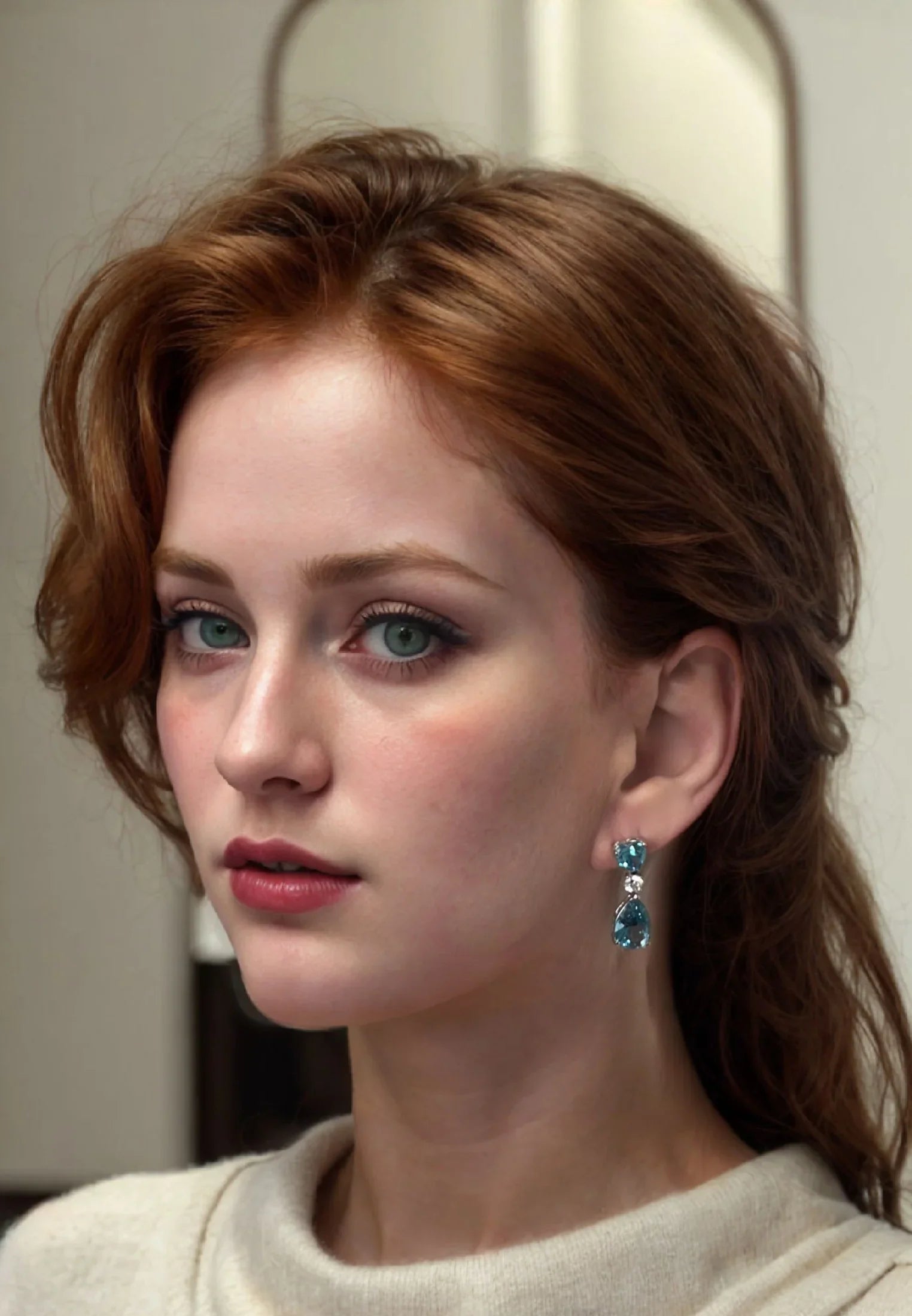 The earring worn by a model.