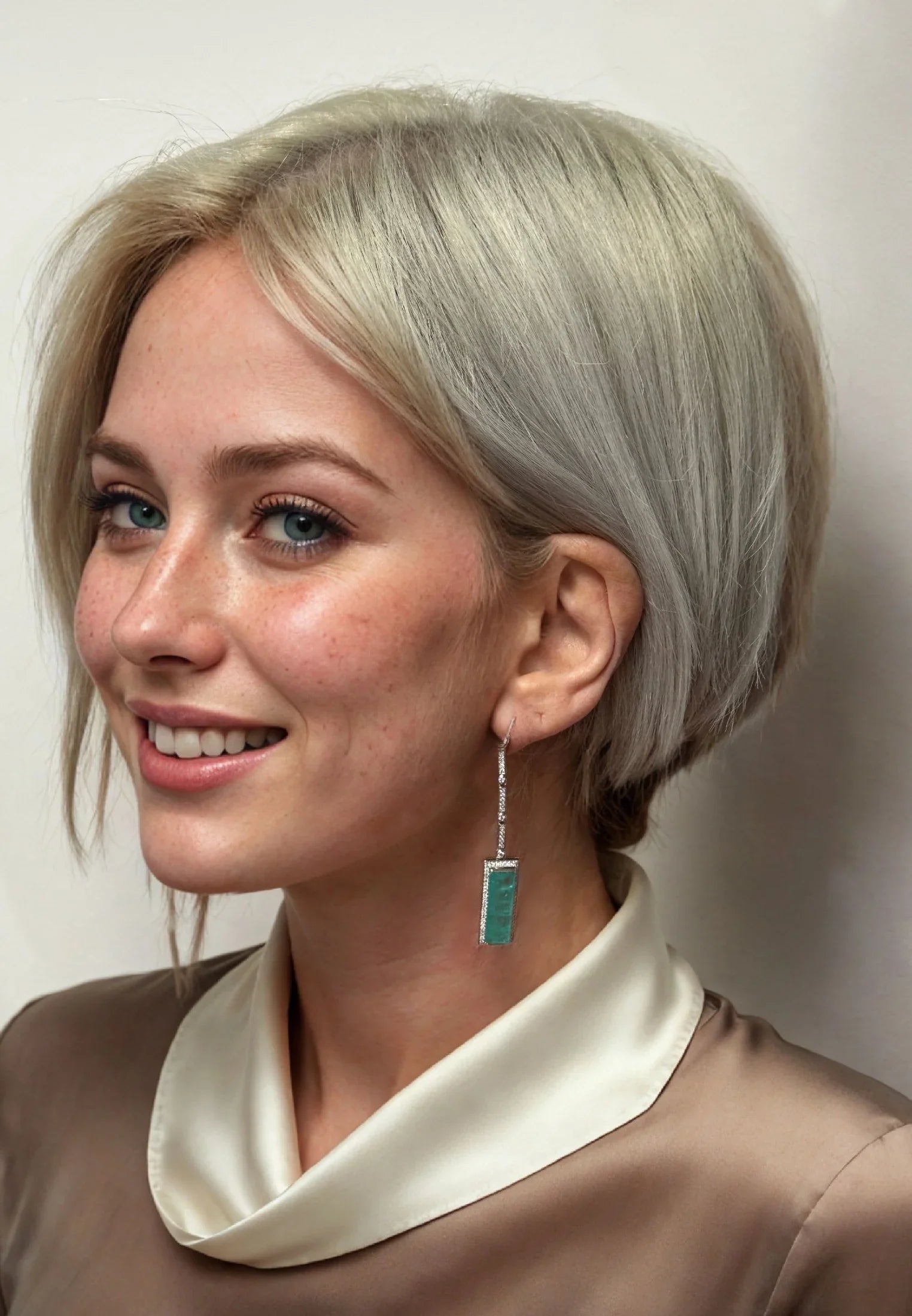 The earring worn by a model.