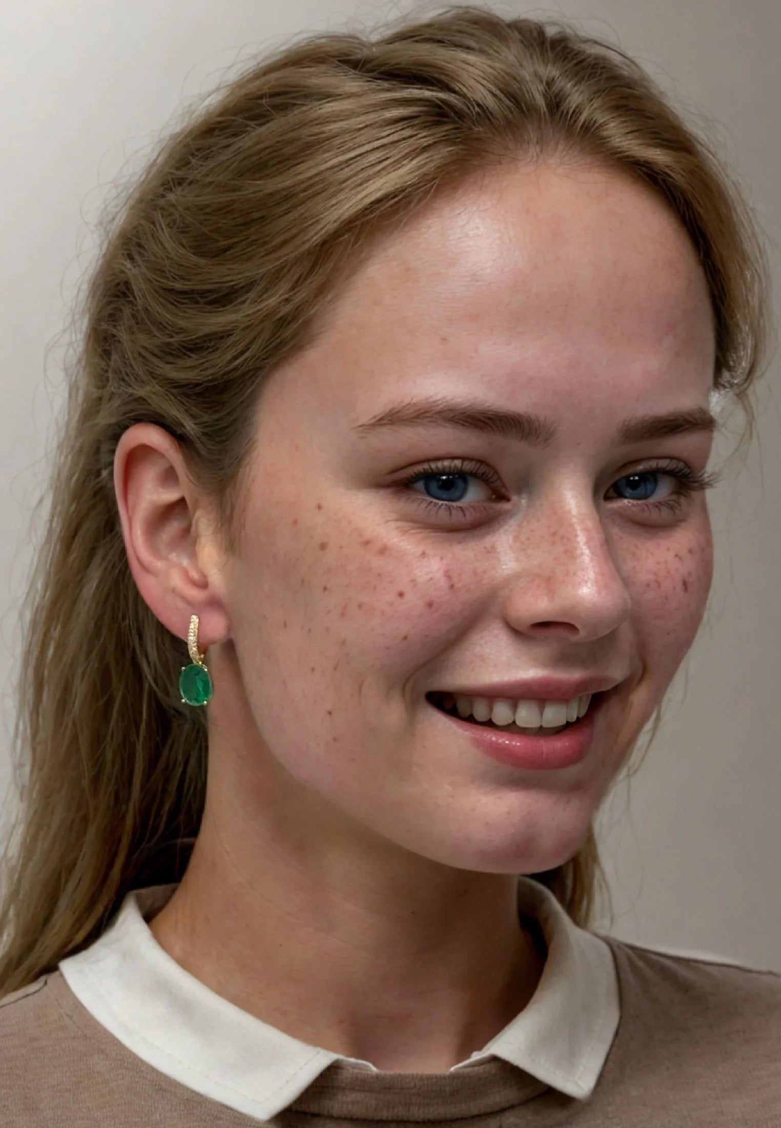 The earring worn by a model.