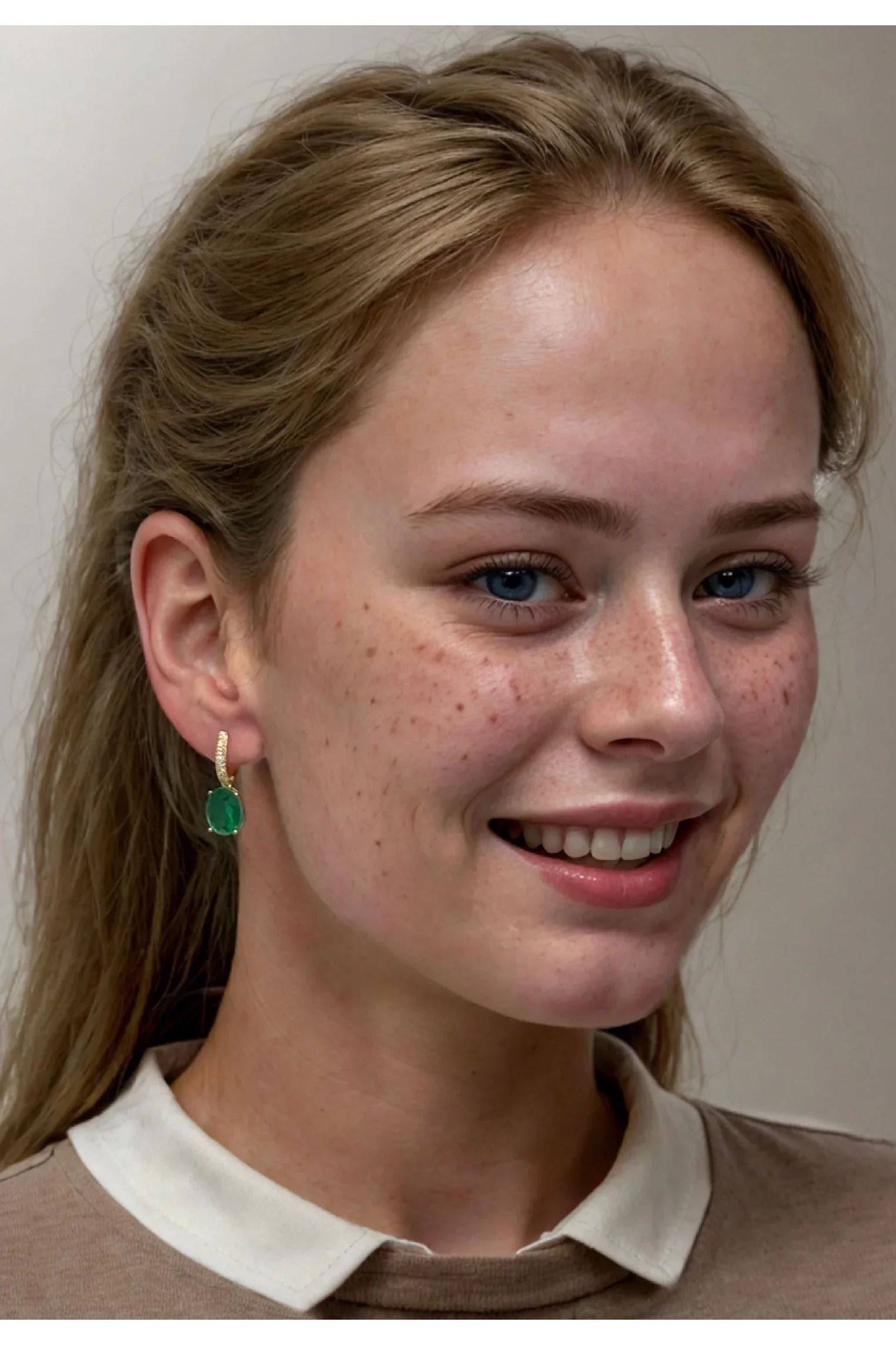 The earring worn by a model.