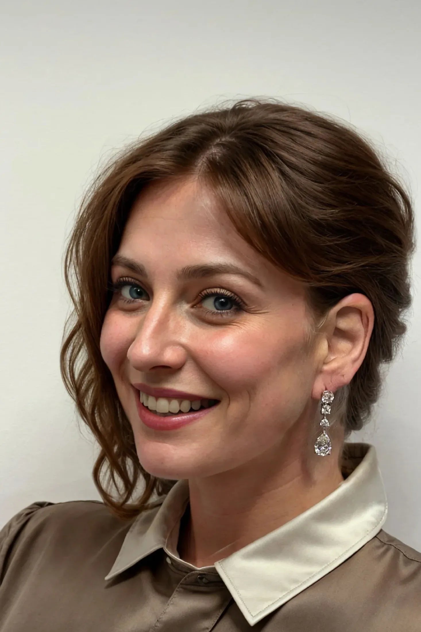 The earring worn by a model.