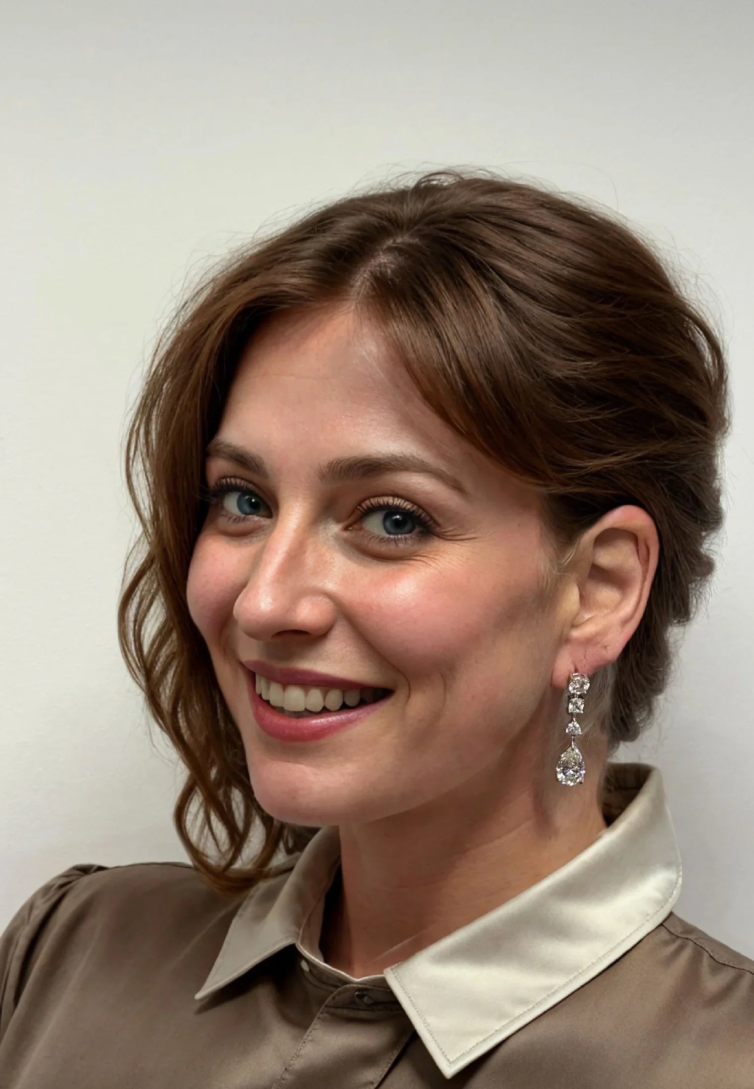 The earring worn by a model.