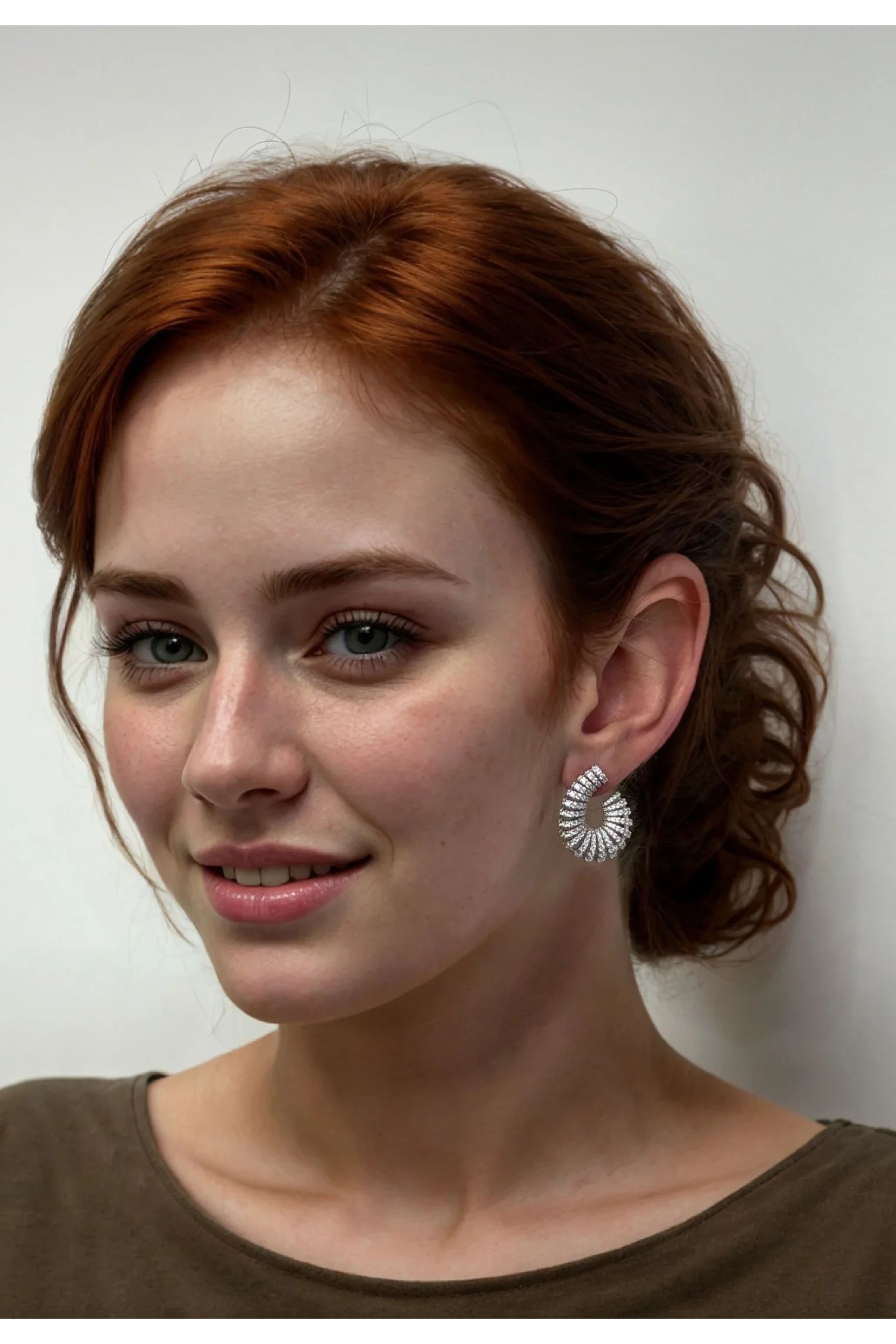 The earring worn by a model.