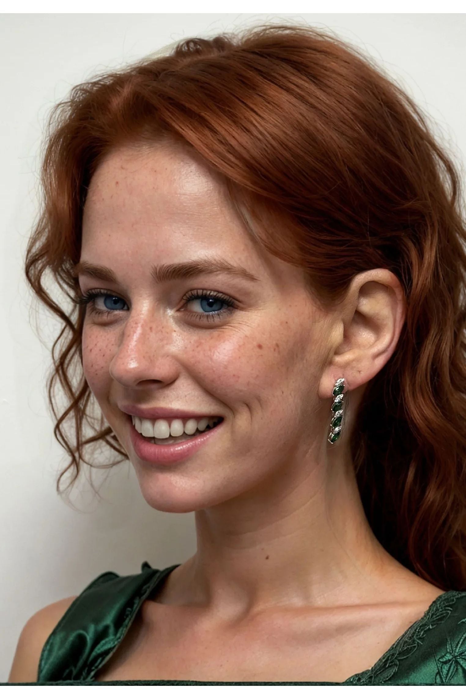 The earring worn by a model.