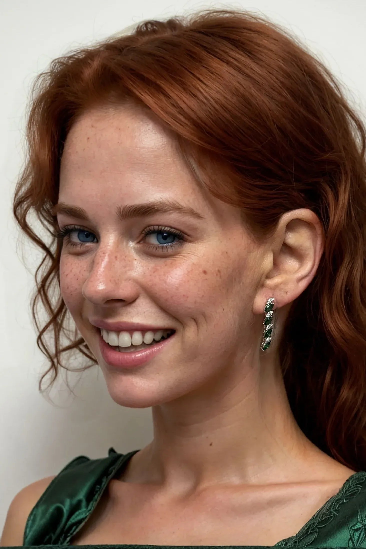 The earring worn by a model.