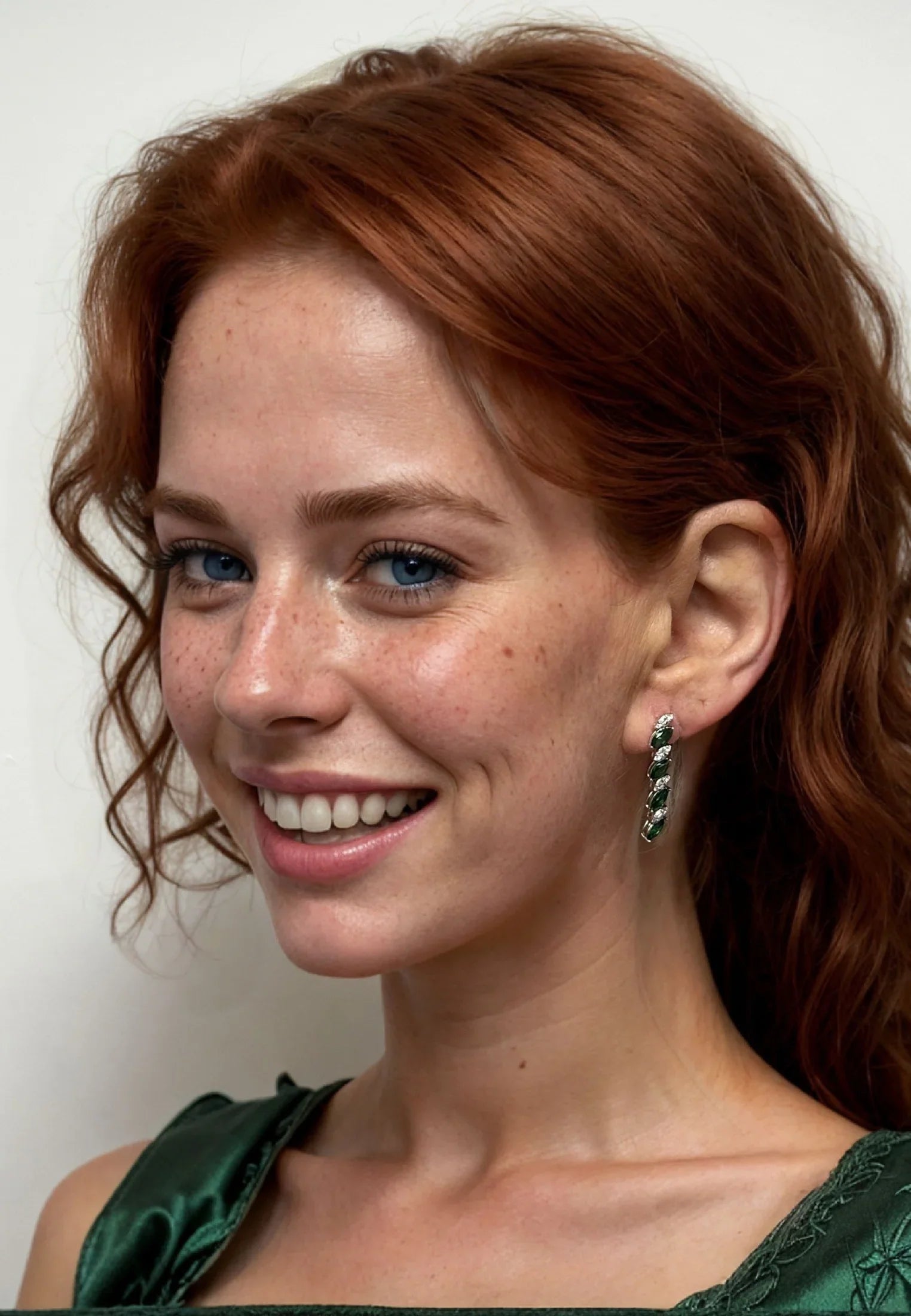 The earring worn by a model.