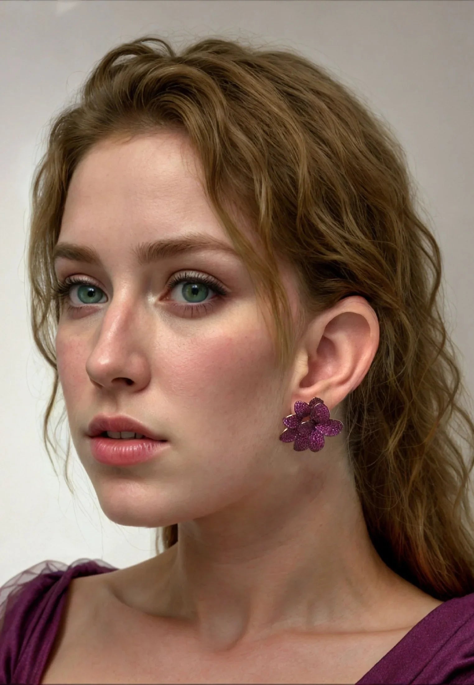 The earring worn by a model.