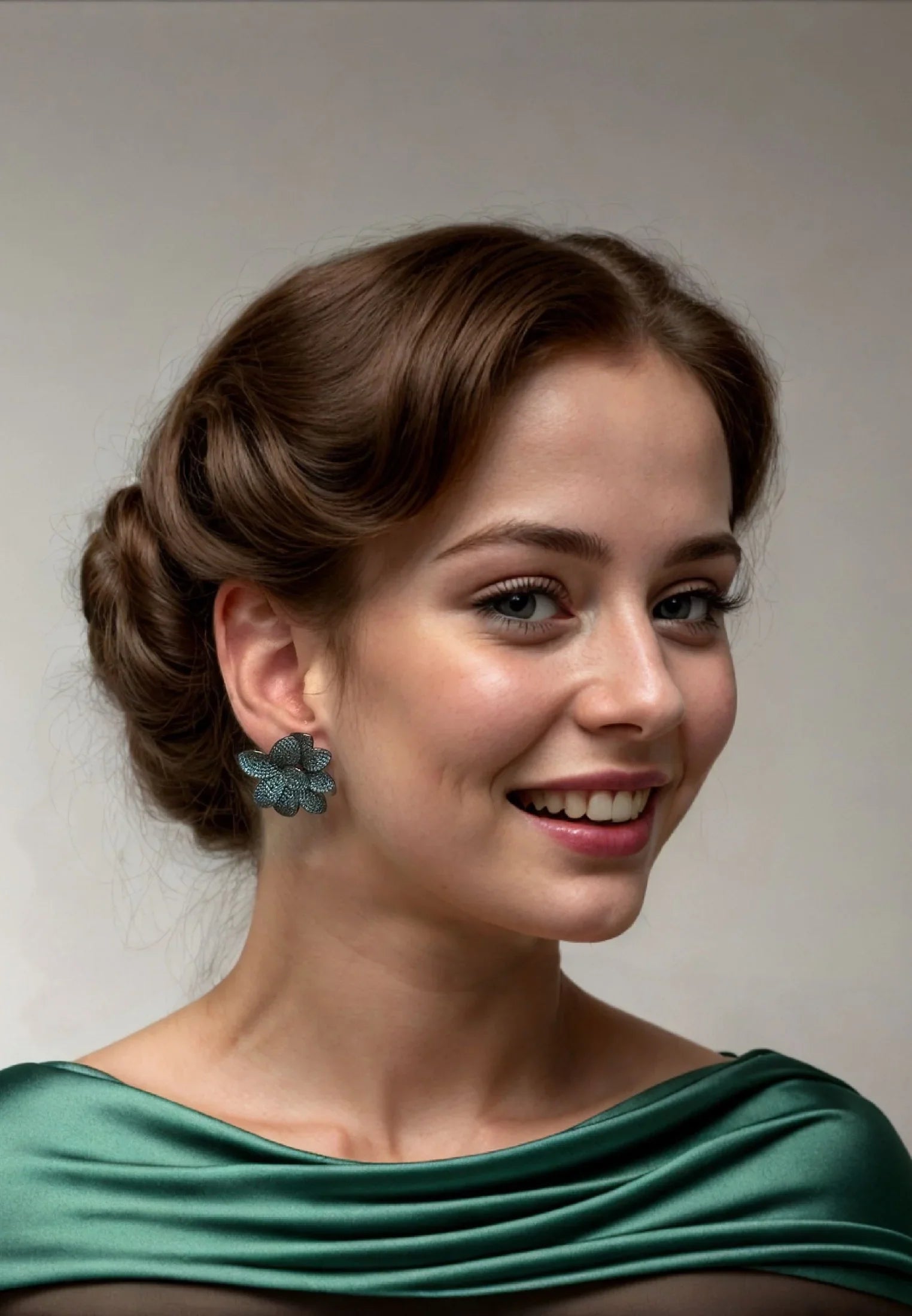 The earring worn by a model.