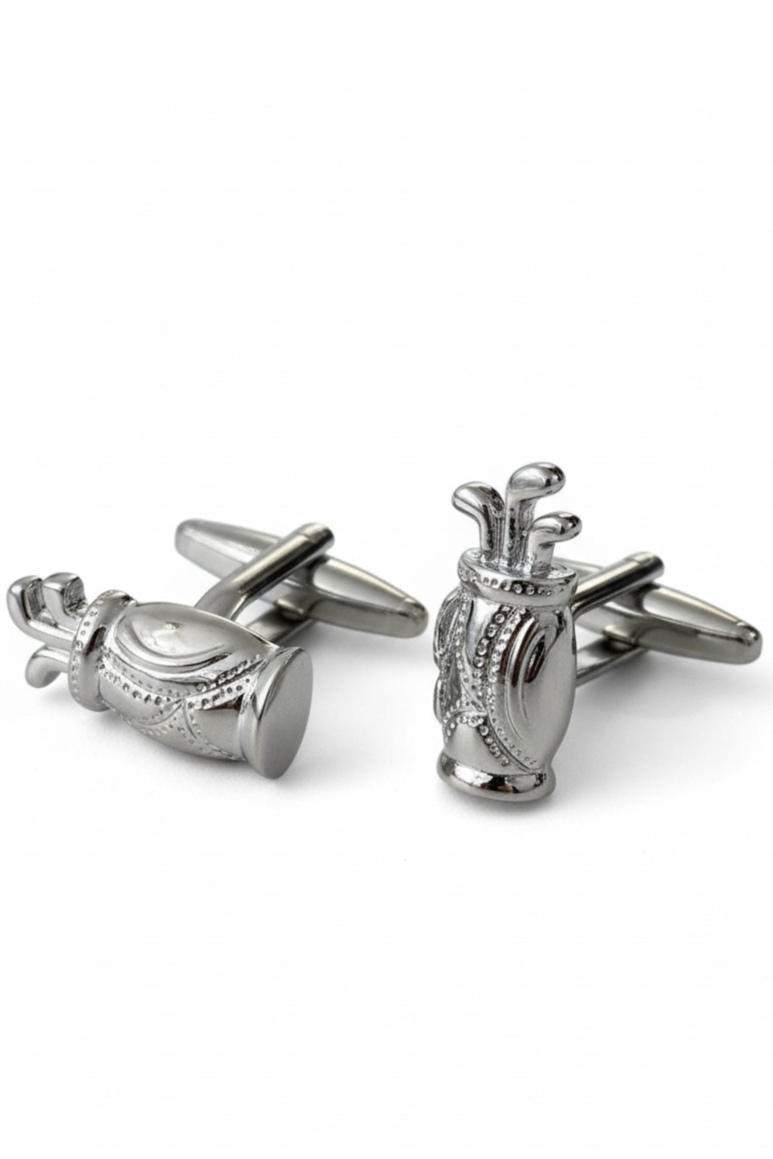 Silver golf club bag cufflinks.