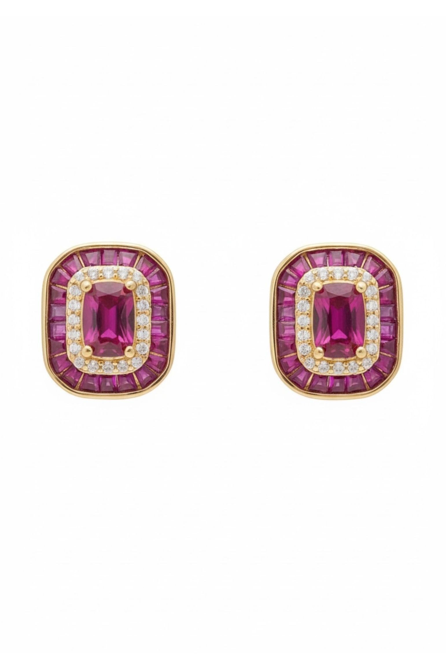 Diamond and ruby gold stud earrings.