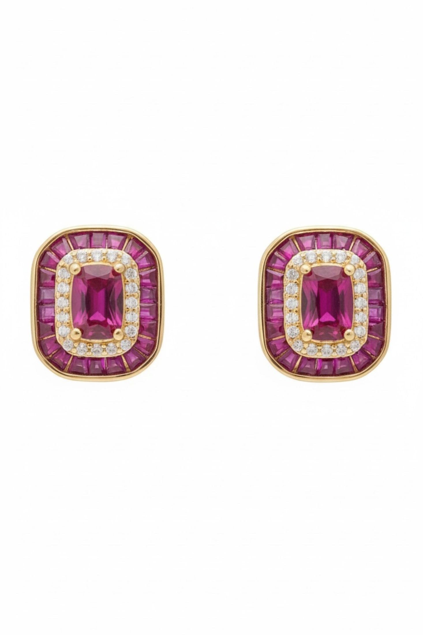 Diamond and ruby gold stud earrings.