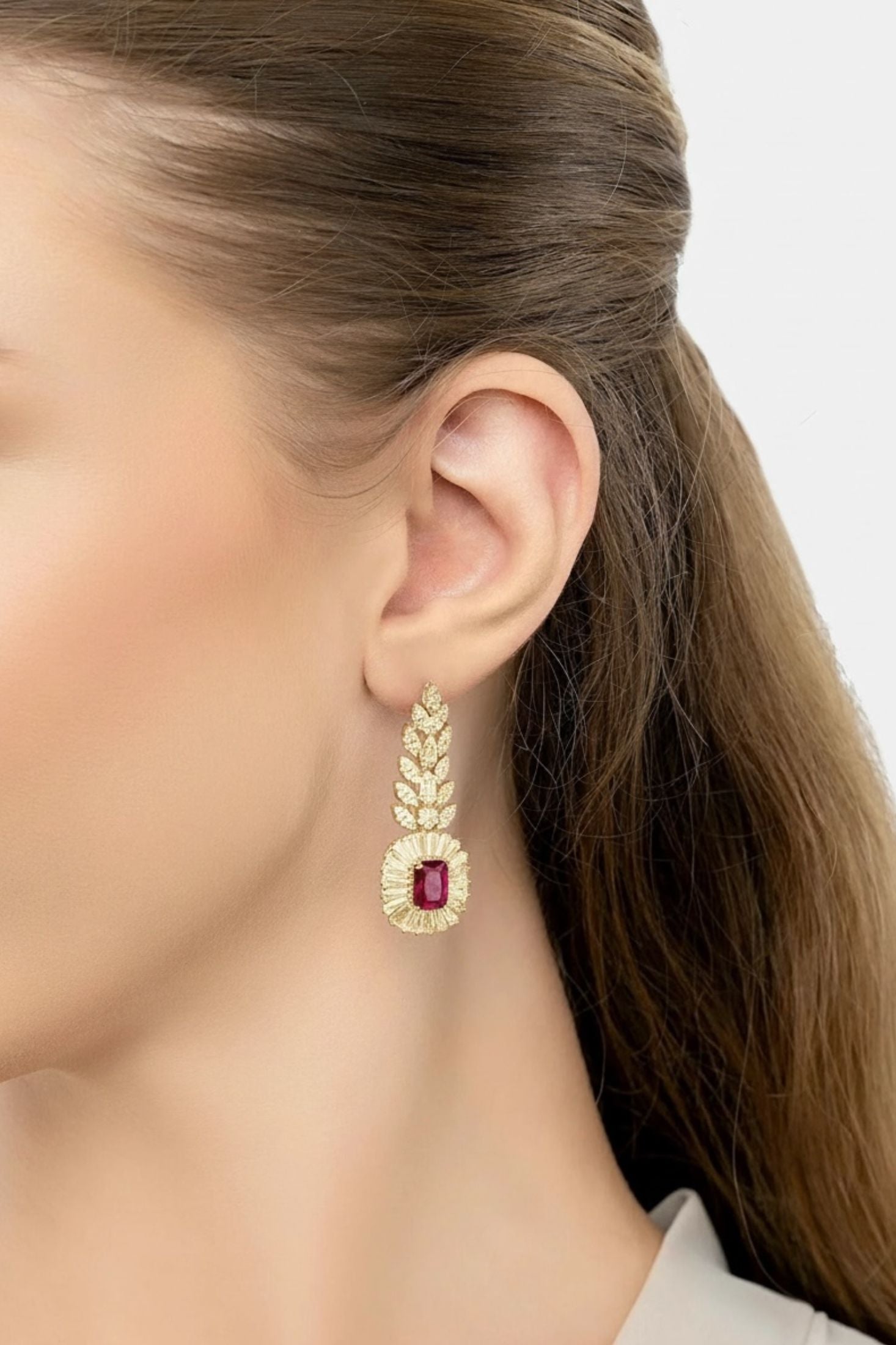 Worn by a model.