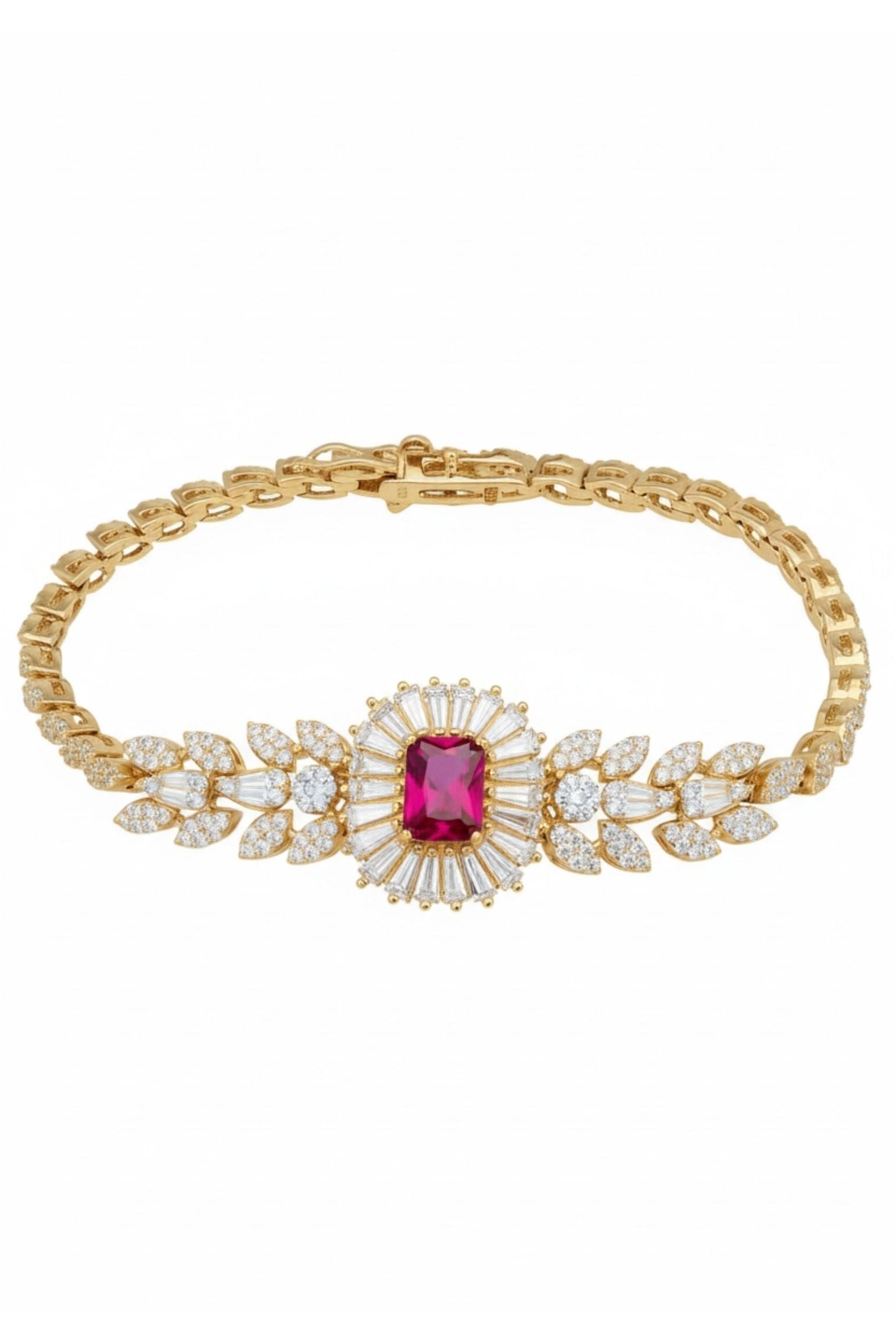 Floral ruby and diamond bracelet.