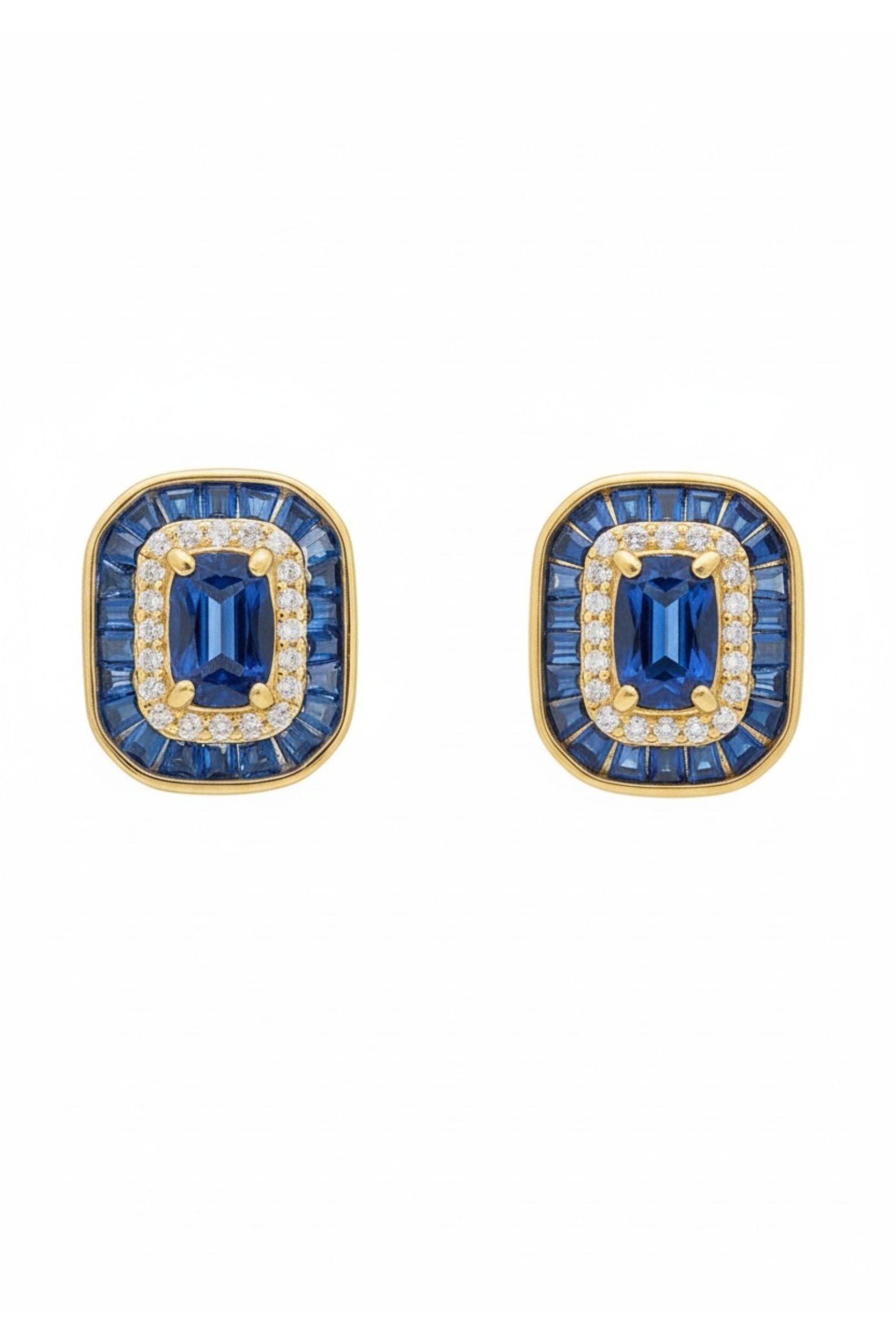 Diamond and sapphire gold stud earrings.