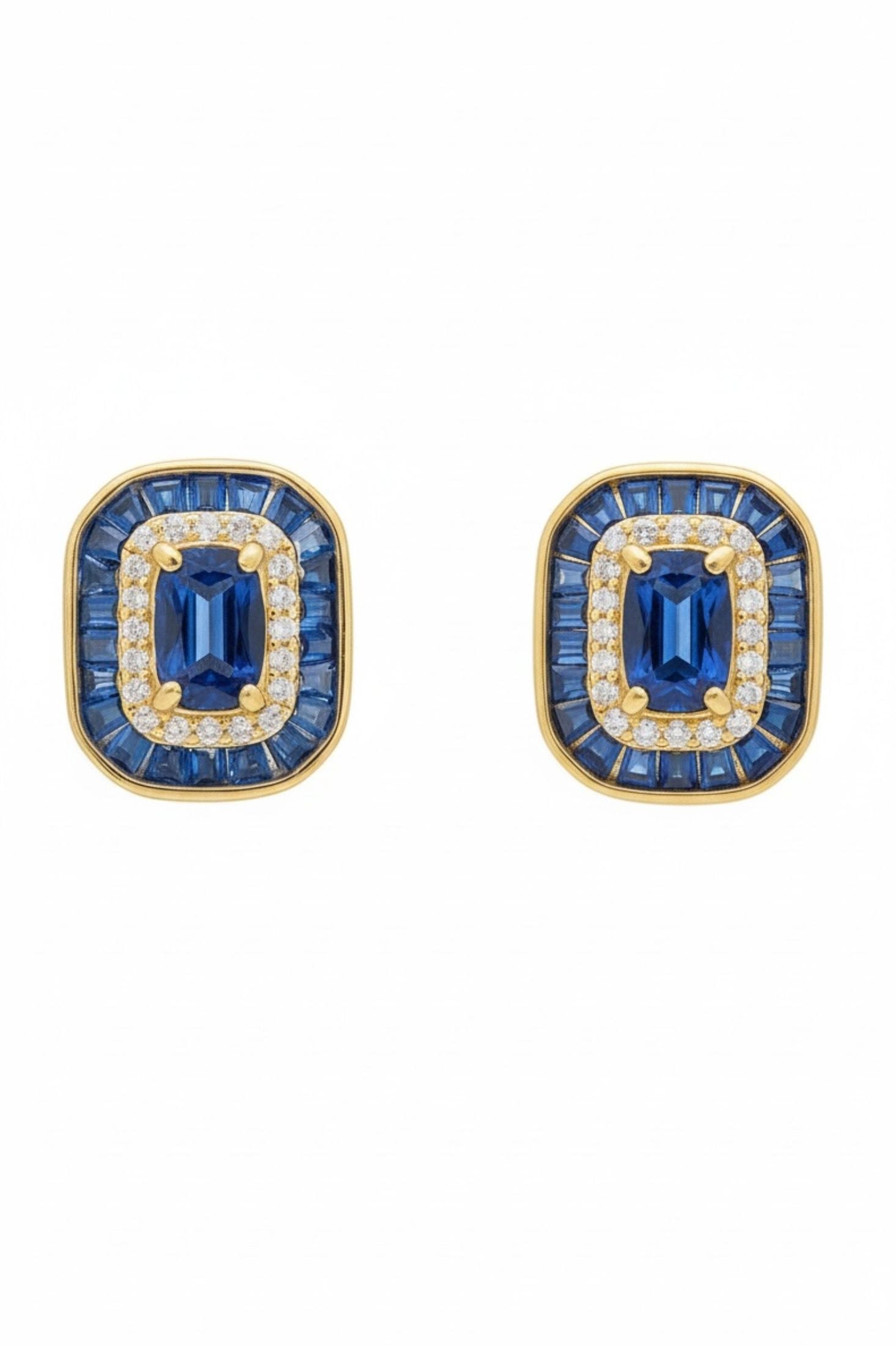 Diamond and sapphire gold stud earrings.