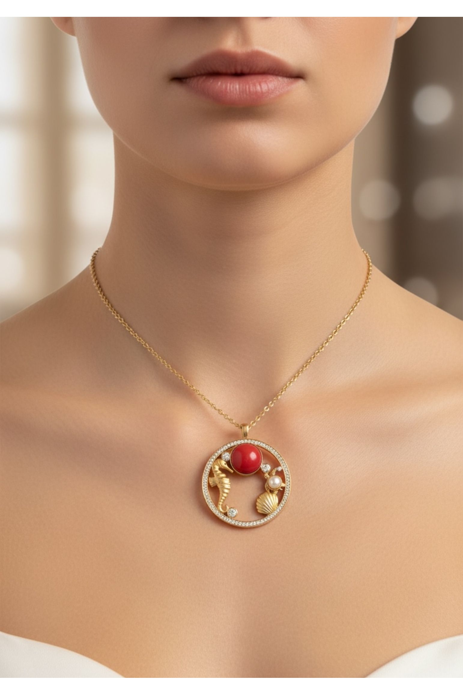 Oceanic Wonderland Necklace Coral Gold
