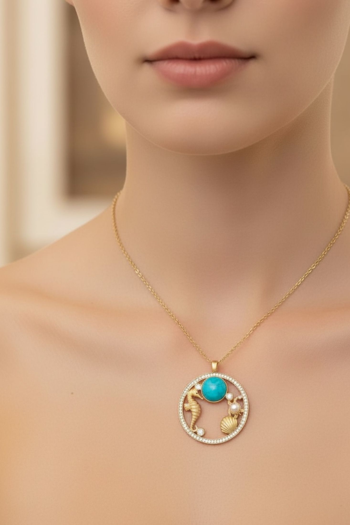 Worn by a model.