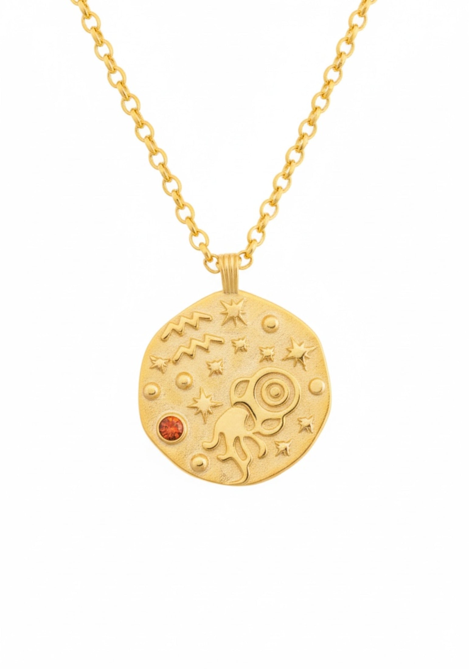 Zodiac Birthstone Talisman Necklace Aquarius Gold