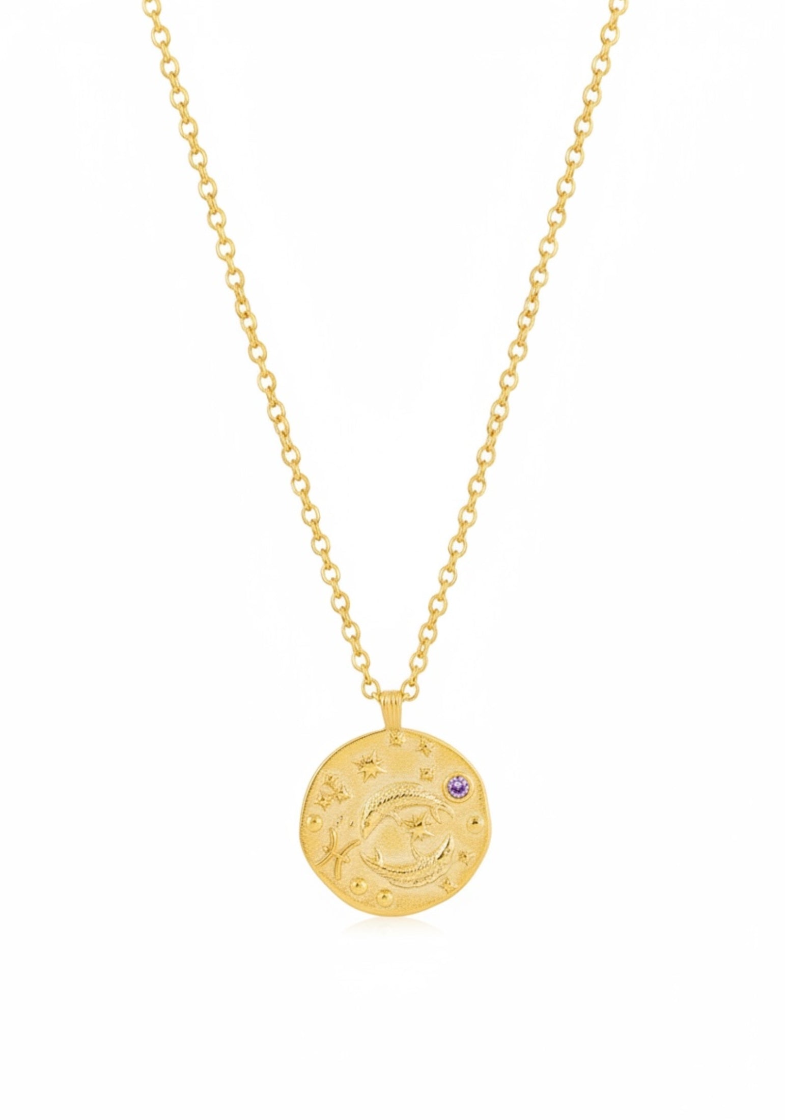 Collar talismán con la piedra de nacimiento del zodíaco Piscis en oro