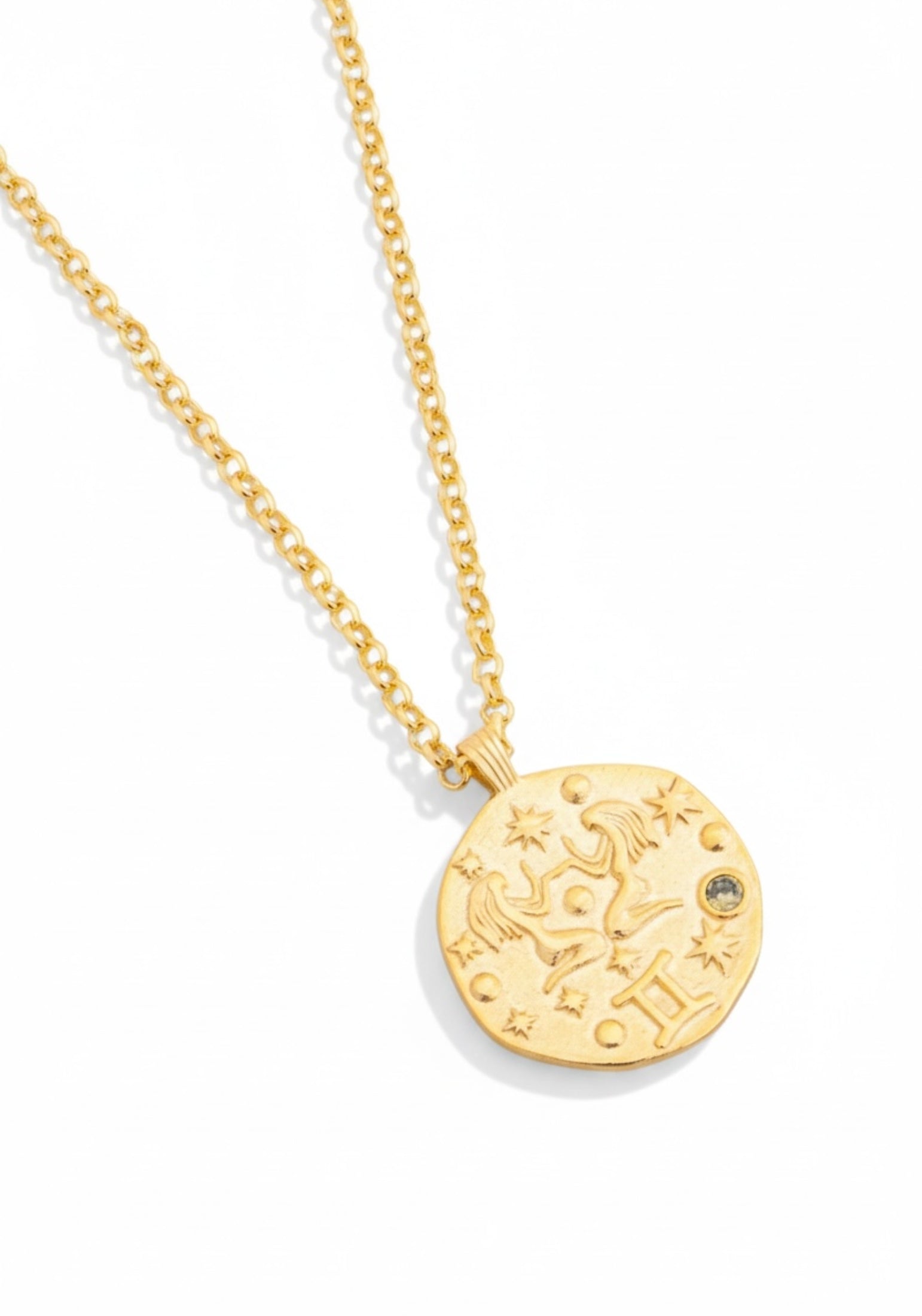 Zodiac Birthstone Talisman Necklace Gemini Gold