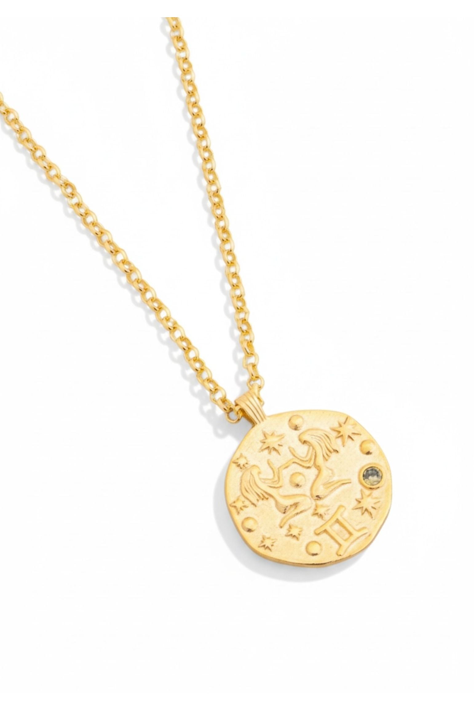 Zodiac Birthstone Talisman Necklace Gemini Gold