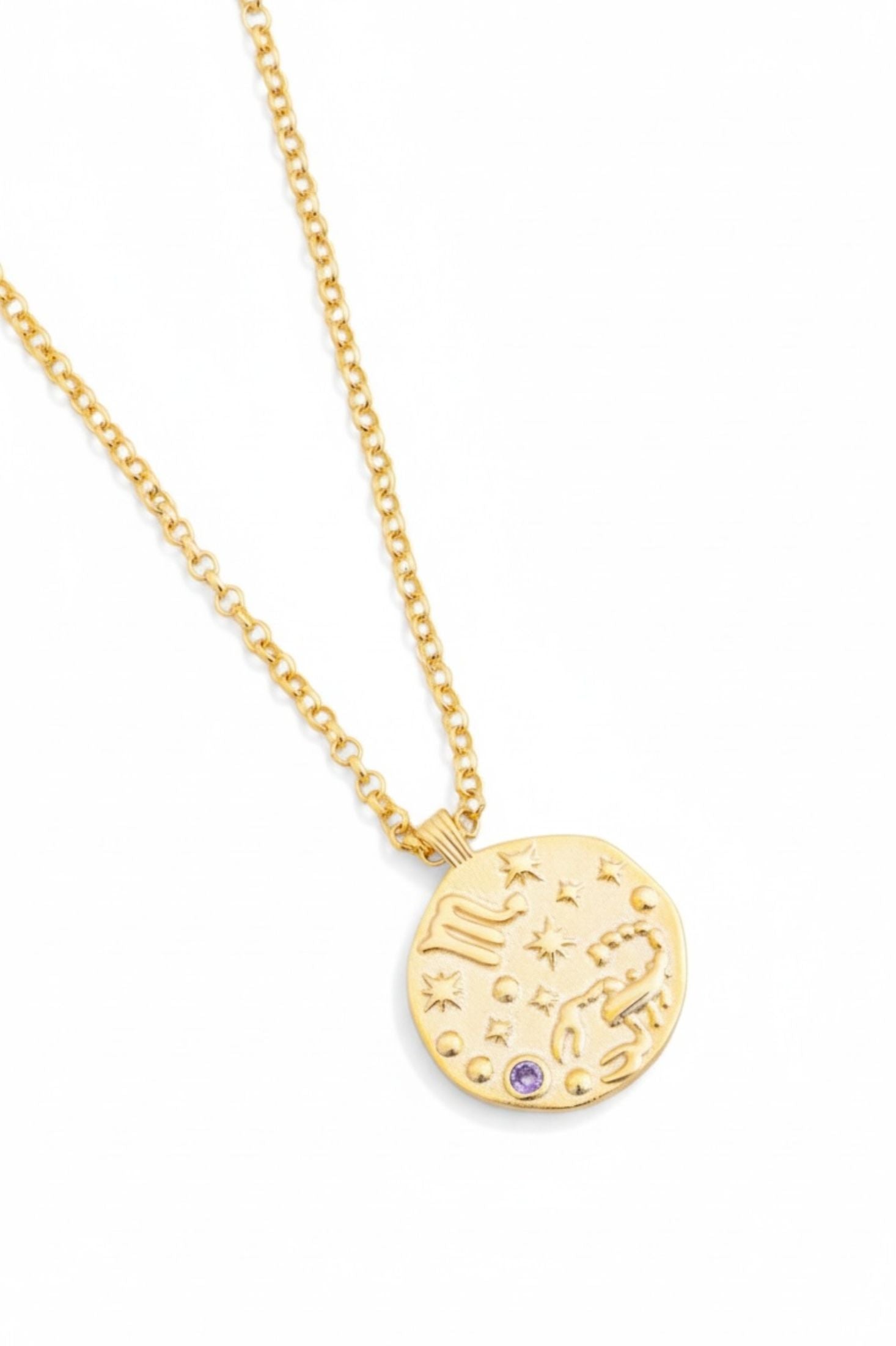 18k gold plated Scorpio pendant necklace with its birthstone.