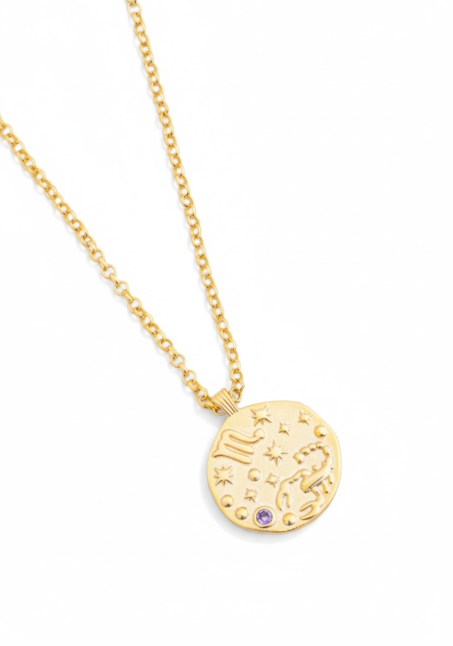 18k gold plated Scorpio pendant necklace with its birthstone.