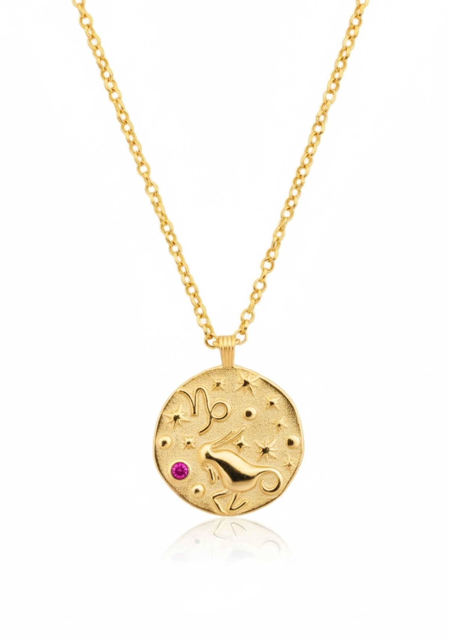 18k gold plated Capricorn pendant necklace with its birthstone.