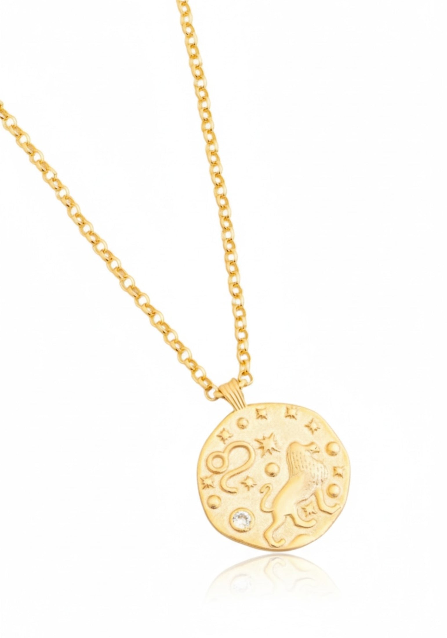 Zodiac Birthstone Talisman Necklace Leo Gold