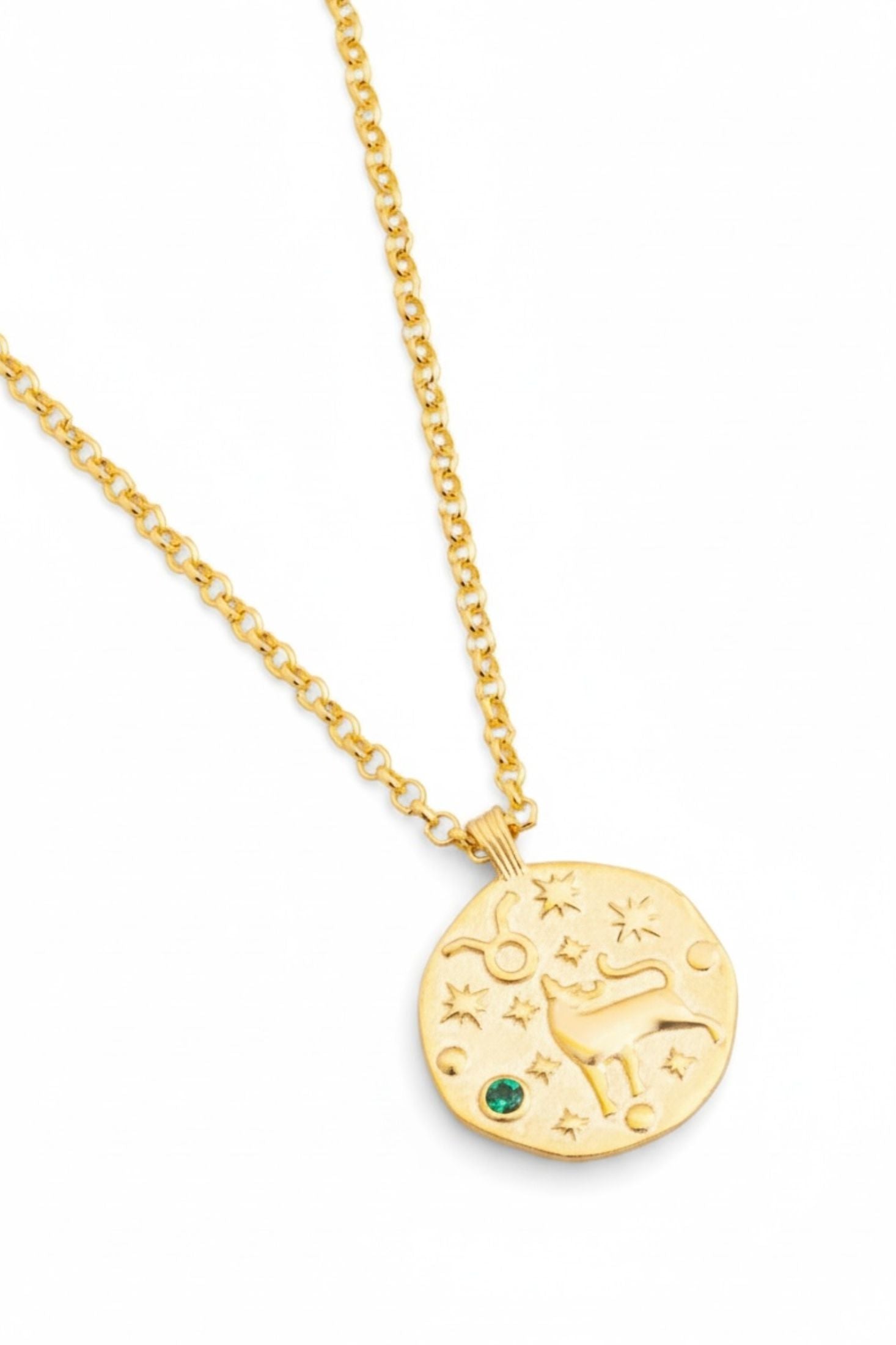 18k gold plated Taurus pendant necklace with its birthstone.