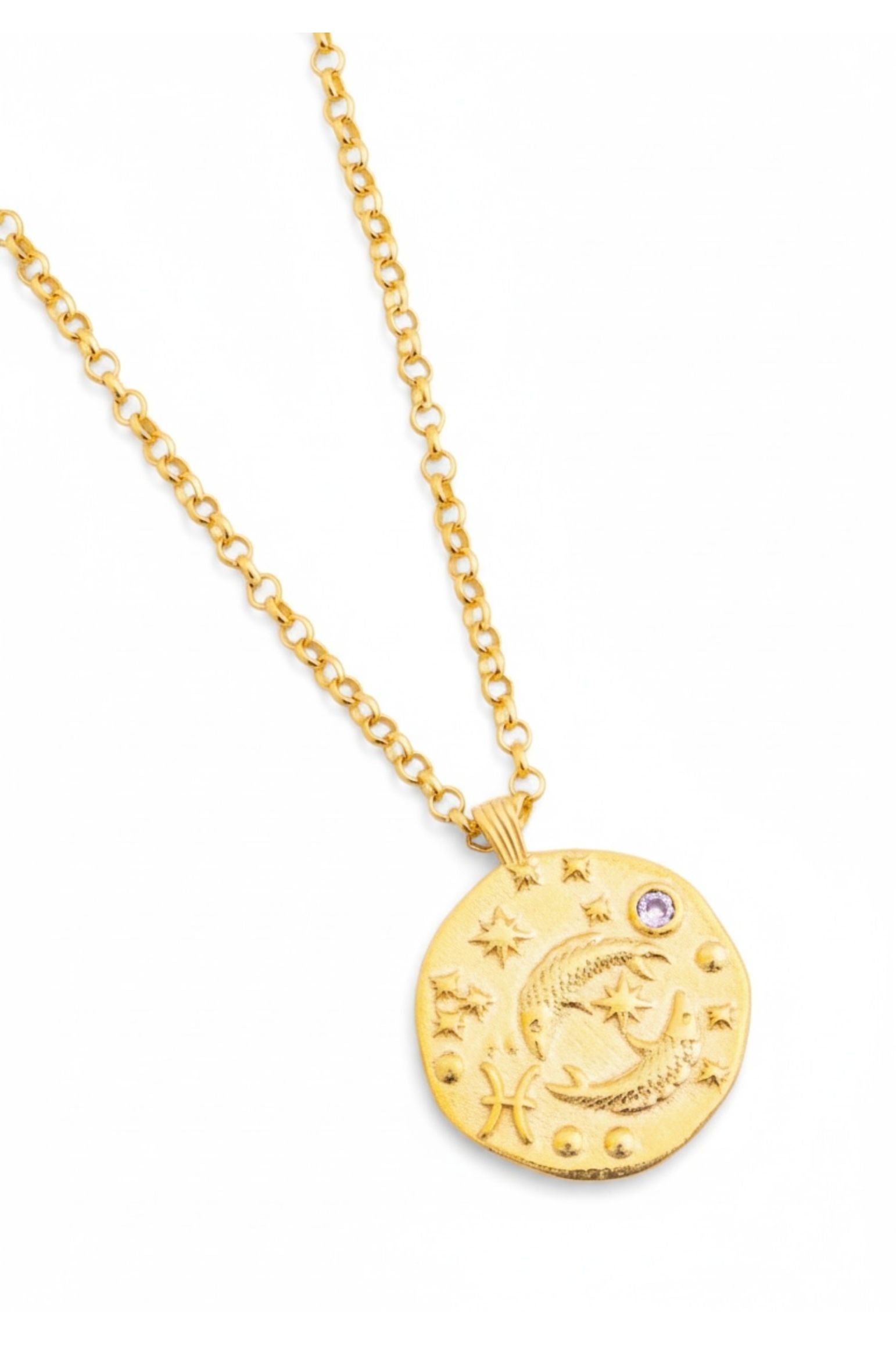 Zodiac Birthstone Talisman Necklace Pisces Gold