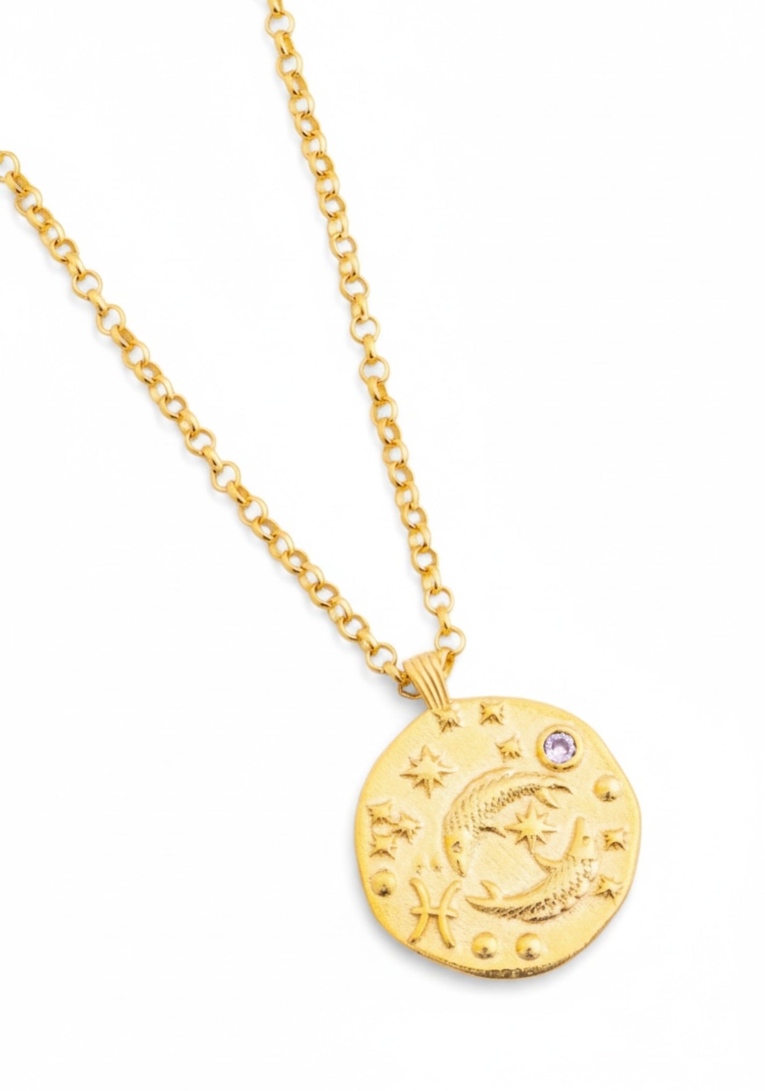 18k gold plated Pisces pendant necklace with its birthstone.